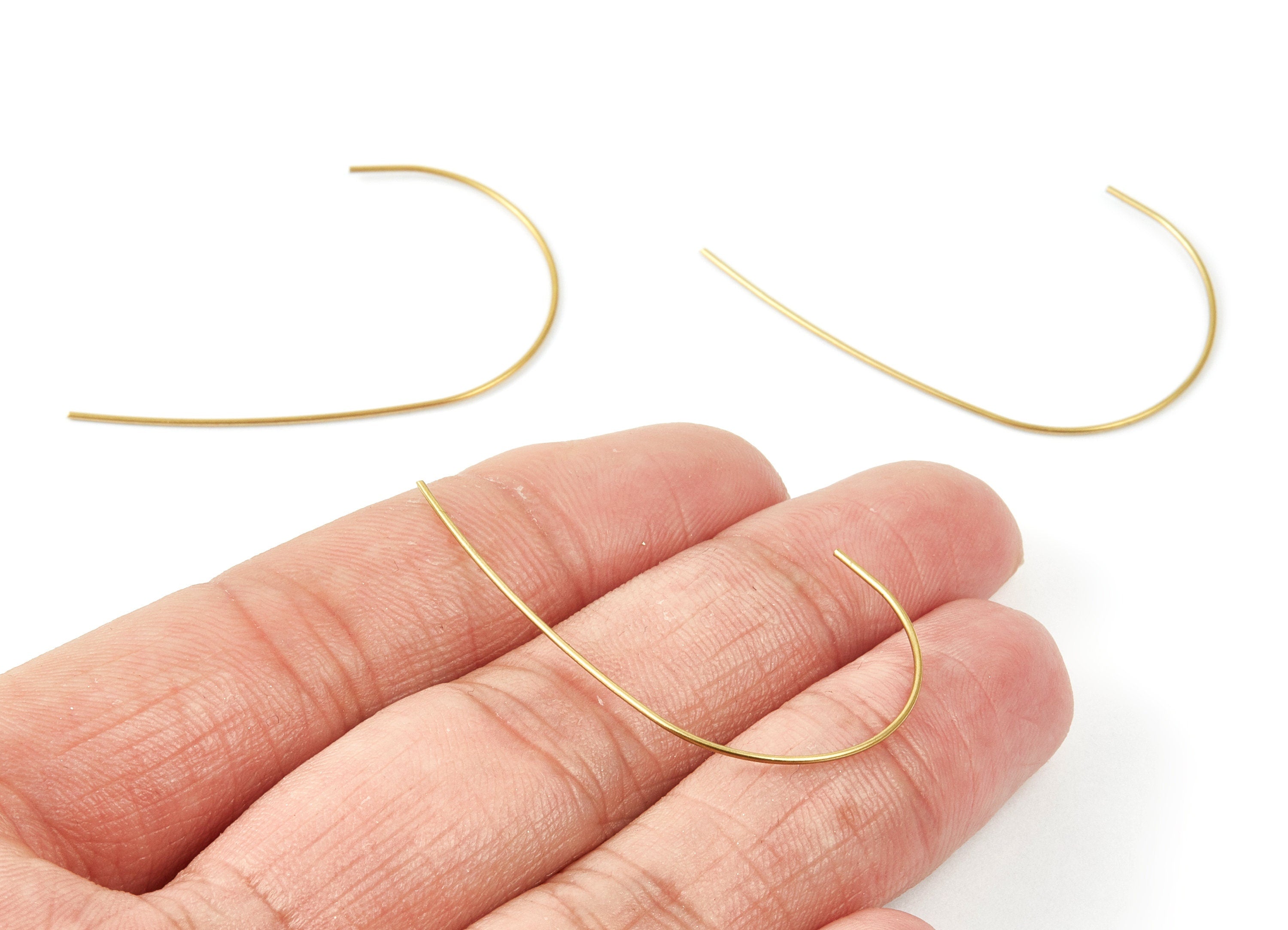 Brass Earring Wire - Raw Brass Ear Hooks - Earring Findings - Jewelry Supplies - 43x28.5x0.7mm - PP1498 - DOMEDBAZAAR