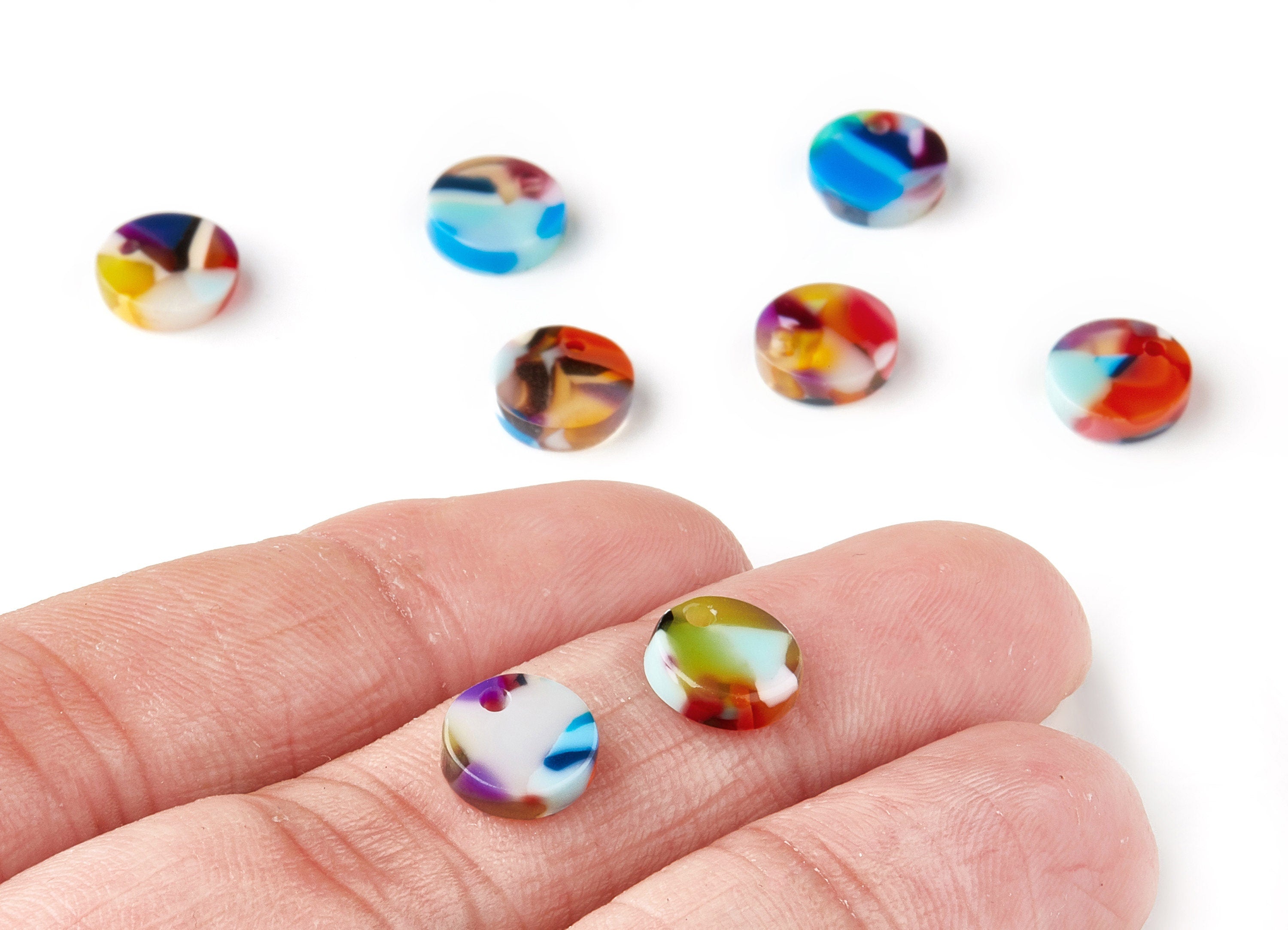 Acrylic Round Earring Charms - Circle Shaped Pendant - Earring Finding - Jewelry Supplies - Color Code: A21 - 8.82x8.82x2.7mm - AC1116-A21 - DOMEDBAZAAR