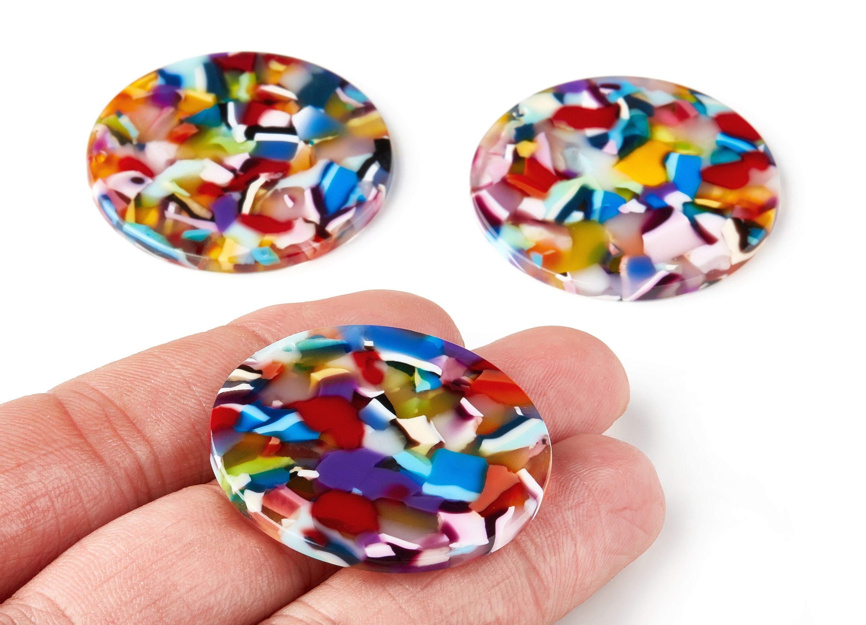 Acetate Round Earring Charms - Coin Pendant - Earring Findings - Jewelry Supplies - Color Code:A21 - 37.2x37.2x2.5mm - AC1571-A21 - DOMEDBAZAAR