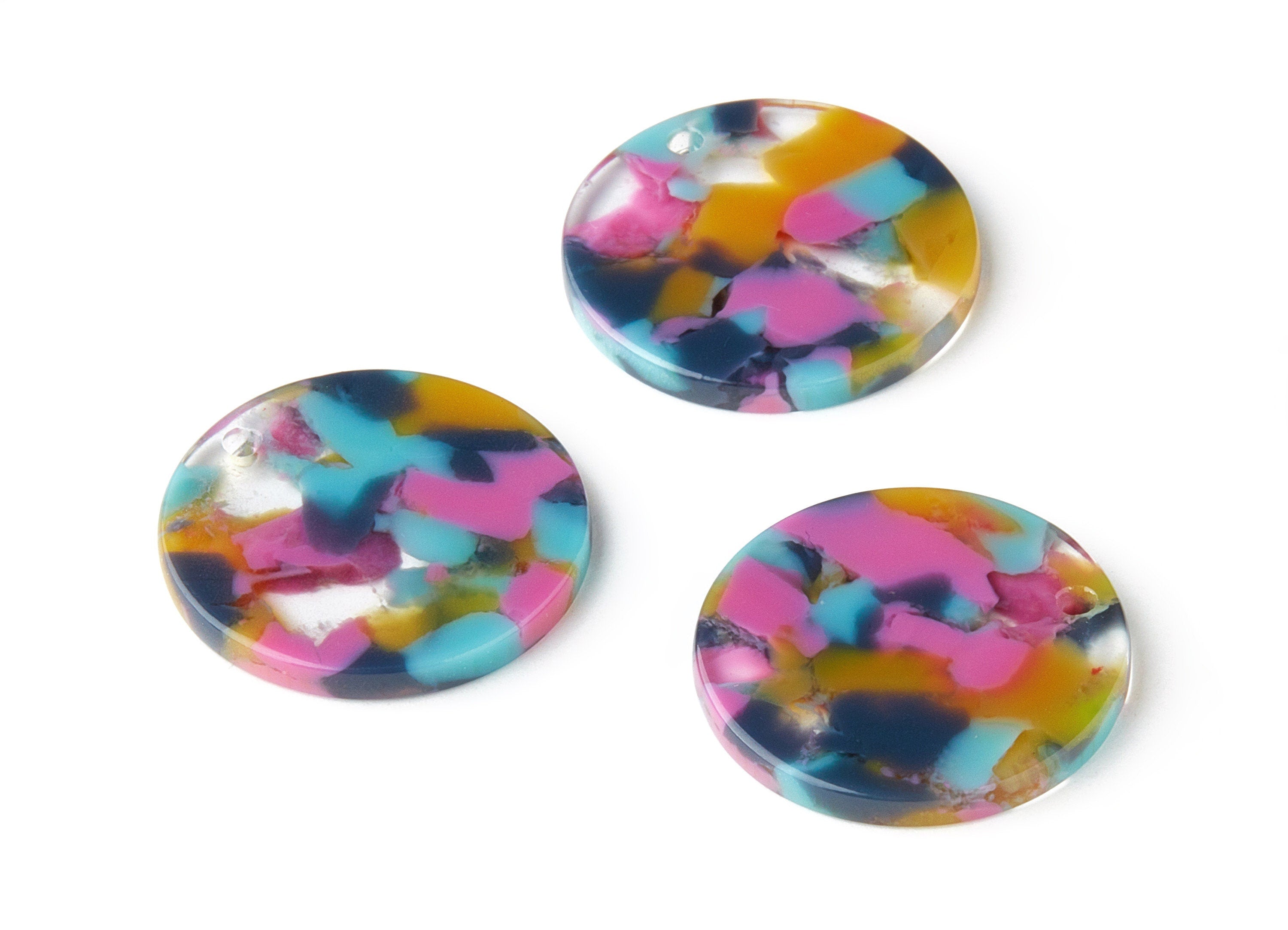 Acetate Acrylic Earring Charm - Tortoise Shell Earrings - Coin Shaped Charm - 1 Hole - Color Code:A258 - 24.1x24.1x2.5mm - AC1551-A258 - DOMEDBAZAAR