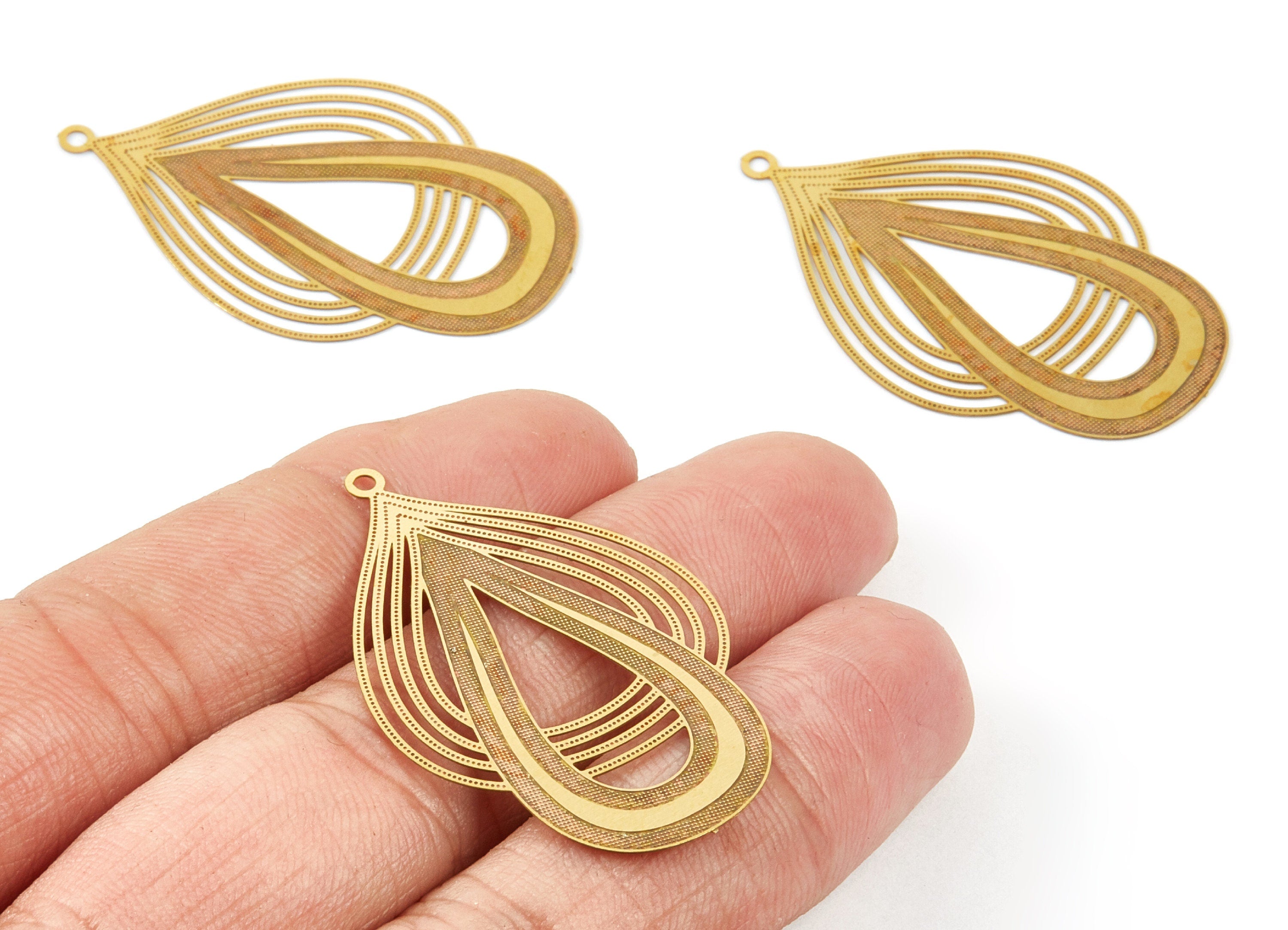 Drop Shaped Earring Charms - Brass Necklace Charms - Teardrop Earring Charms - Jewelry Supplies - 42.7x27.29x0.29mm - JJB5177 - DOMEDBAZAAR