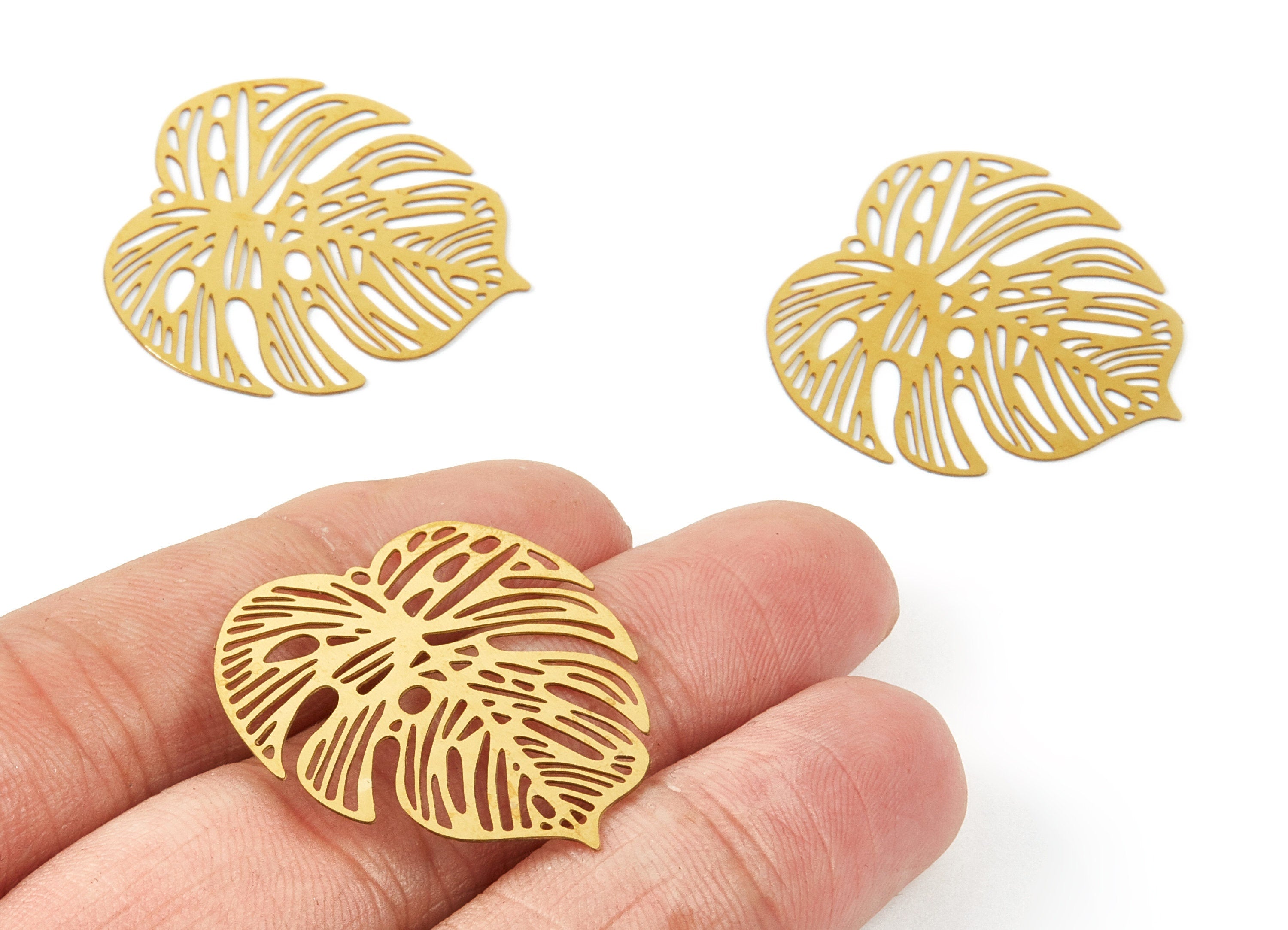 Raw Brass Leaf Shaped Earring Charms - Hallow Out Earring Finding - Jewelry Making - Jewelry Supplies - 32.26x31.68x0.29mm - JJB5106 - DOMEDBAZAAR