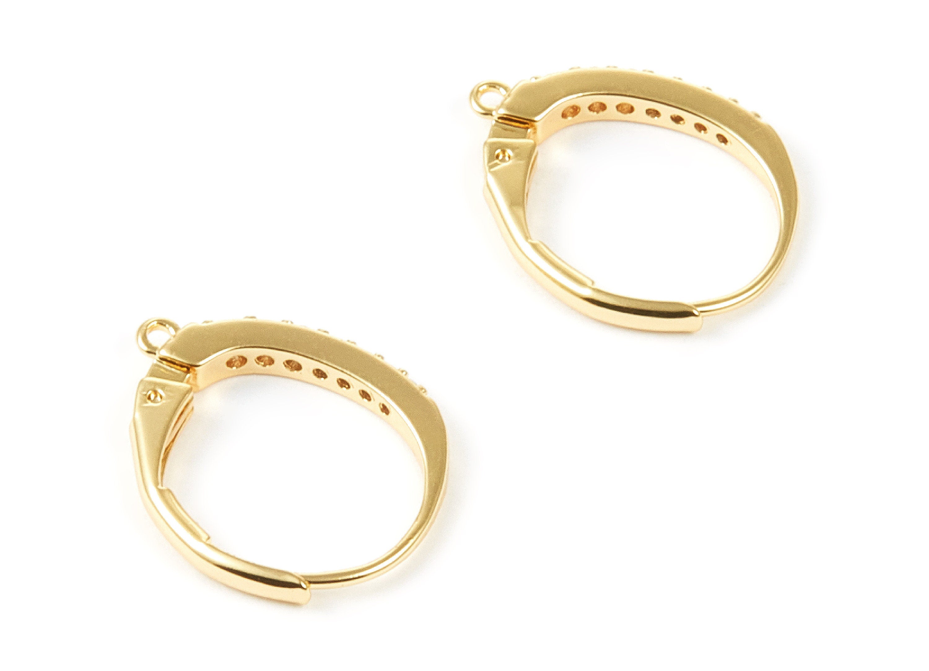 18K Real Gold Plated Brass Leverback - Gold Plated Earrings With Zircons - Jewelry Supplies - 17.5x14.4x2.5mm - RGP1005 - DOMEDBAZAAR