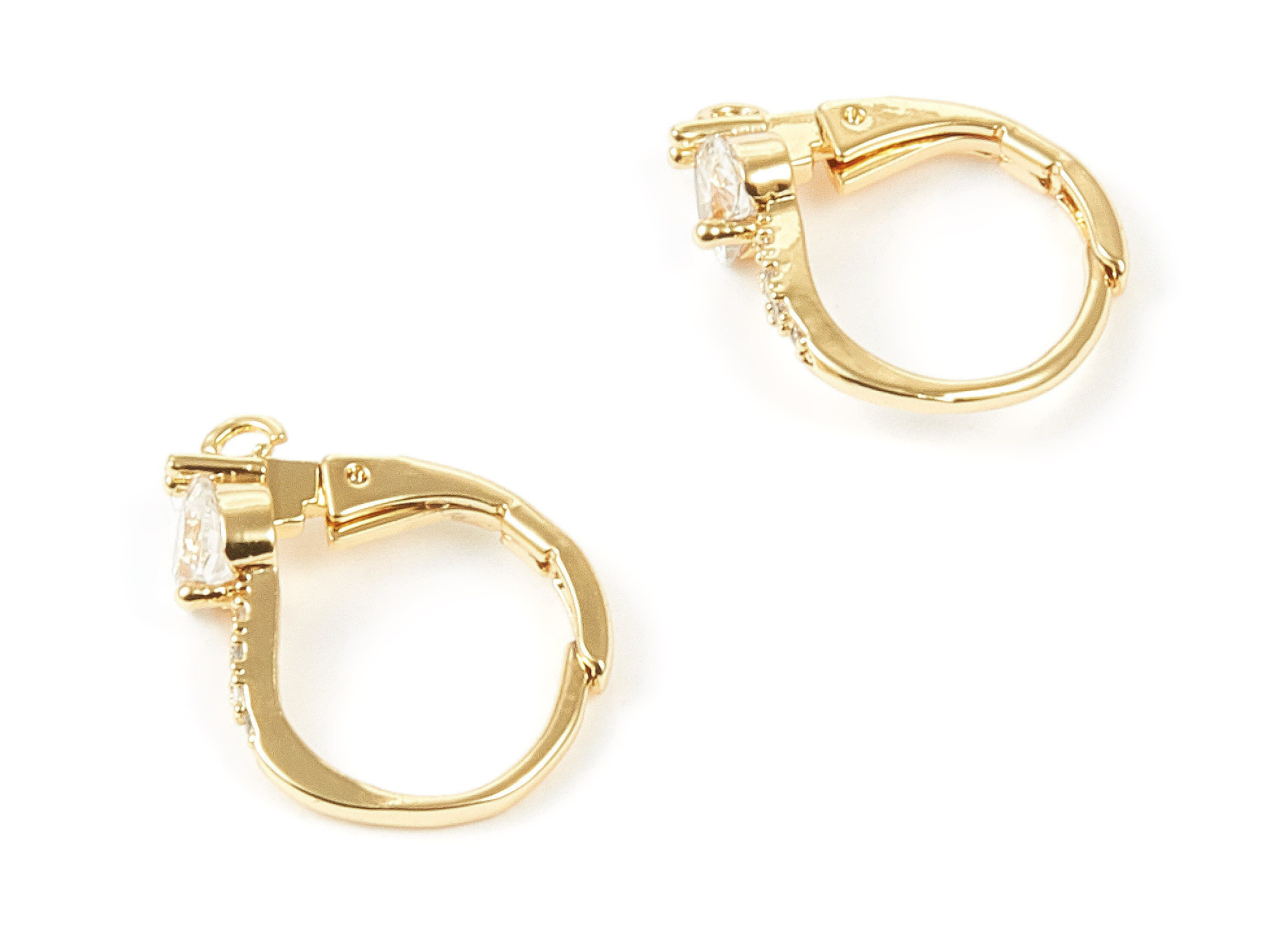 18K Real Gold Plated Brass Leverback - Gold Plated Earrings With Zircons - Jewelry Supplies - 13.46x12.7x4mm - RGP1003 - DOMEDBAZAAR
