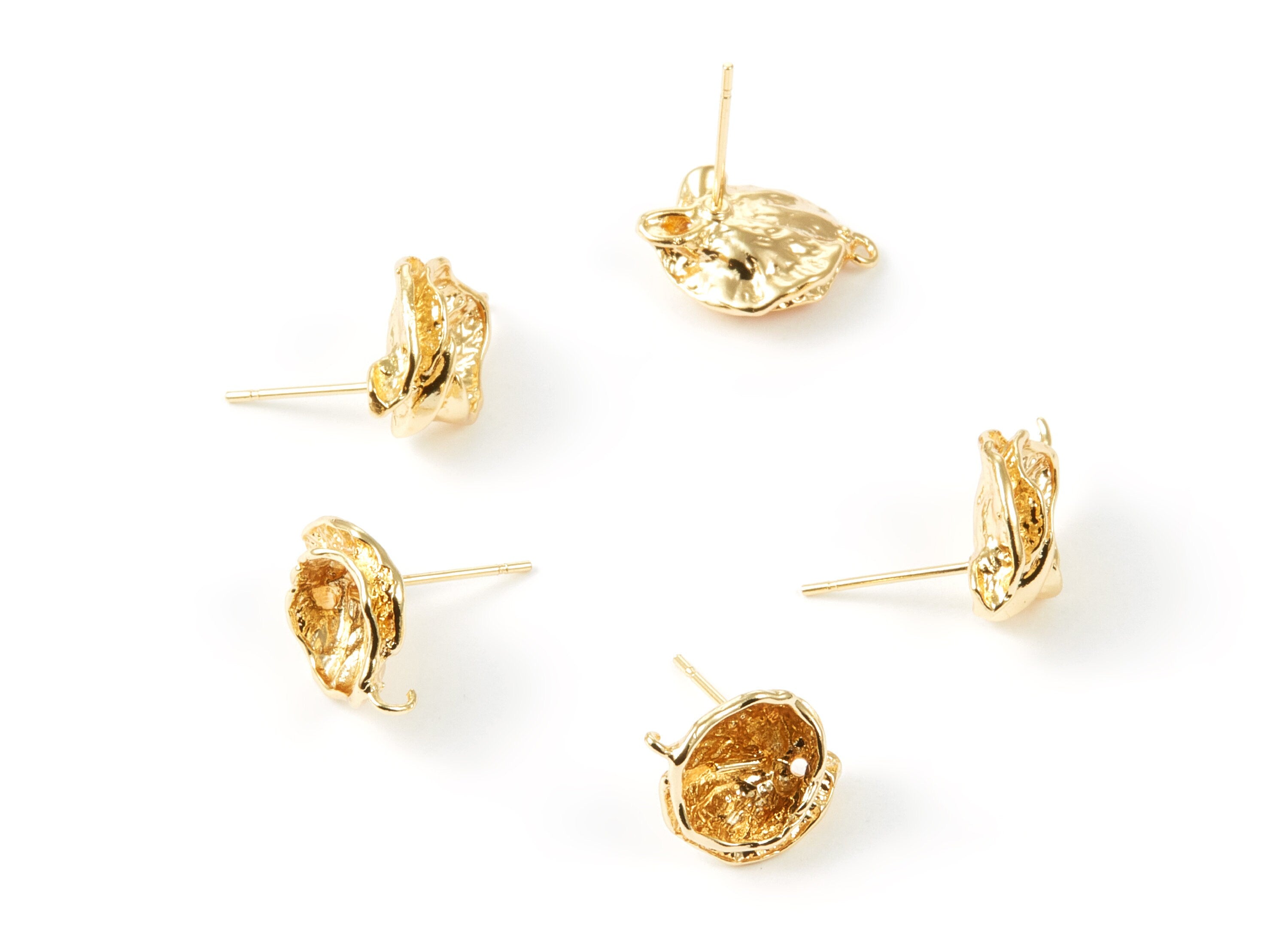 18K Real Gold Plated Brass - Post Stud With Shell Shape Head - Earring Stud With Hook - Jewelry Supplies - 18x12.5x5.41mm - RGP1016 - DOMEDBAZAAR