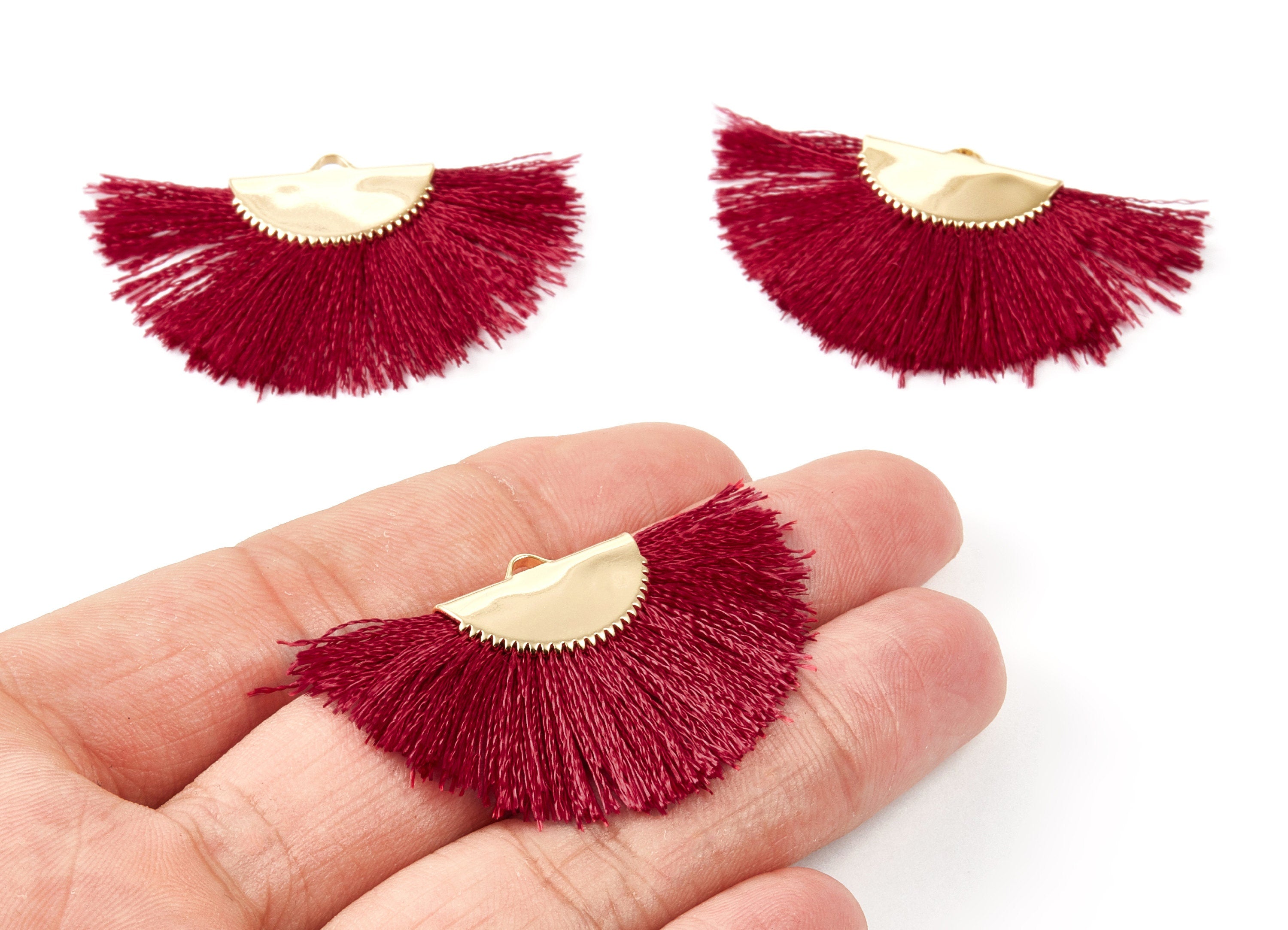 18K Real Gold Plated Brass Earrings - Fringe Tassel On A Brass findings Earrings - Fan Tassel Earring Charms - 45x29x2.8mm - RGP1001J - DOMEDBAZAAR