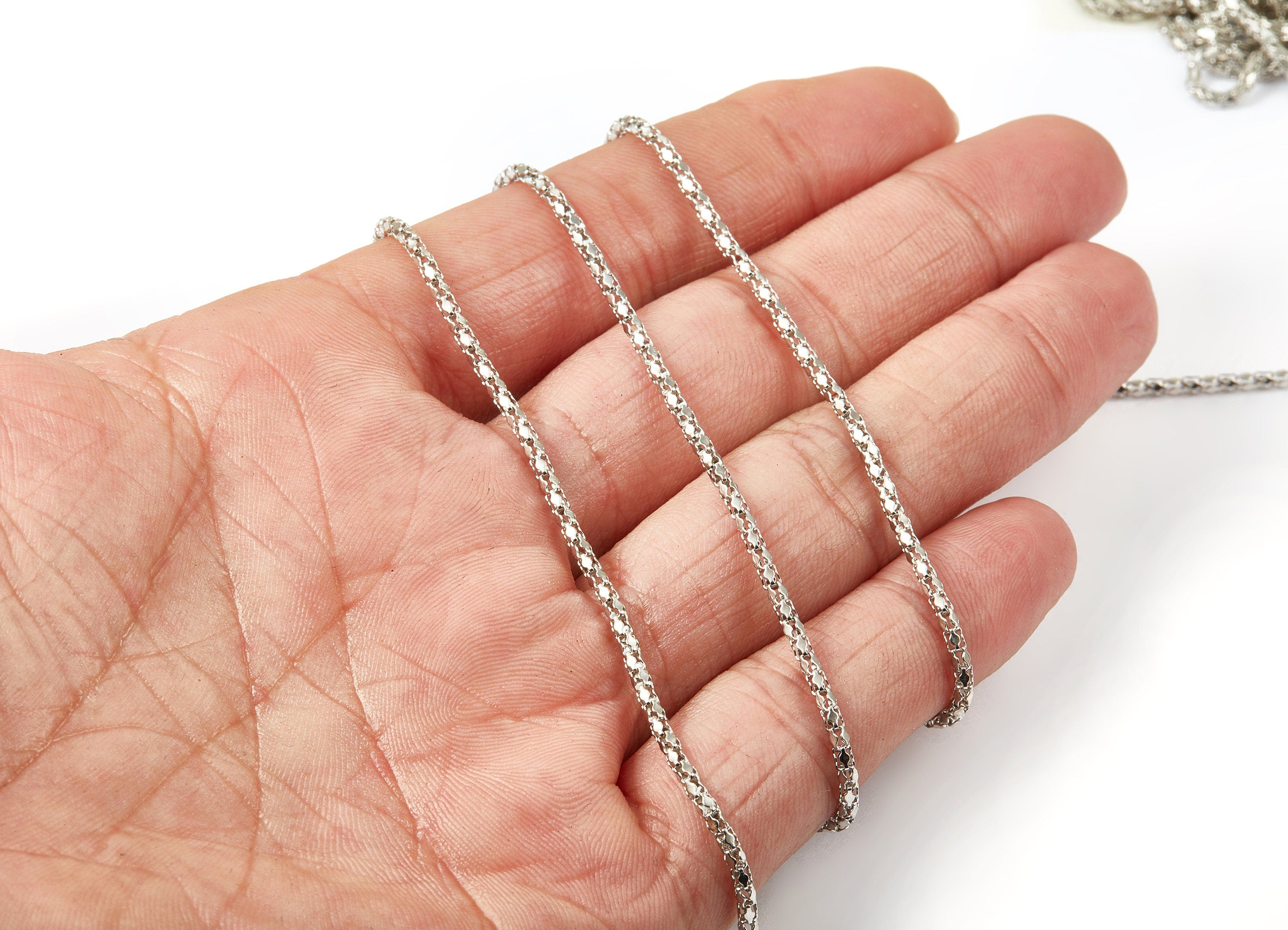 Hollow Mesh Chain - Round Hollow Mesh Snake Chain - Iron Necklace Chain - Silver Tone Plated - for Jewelry Making - 0.08" - CC1058 - DOMEDBAZAAR