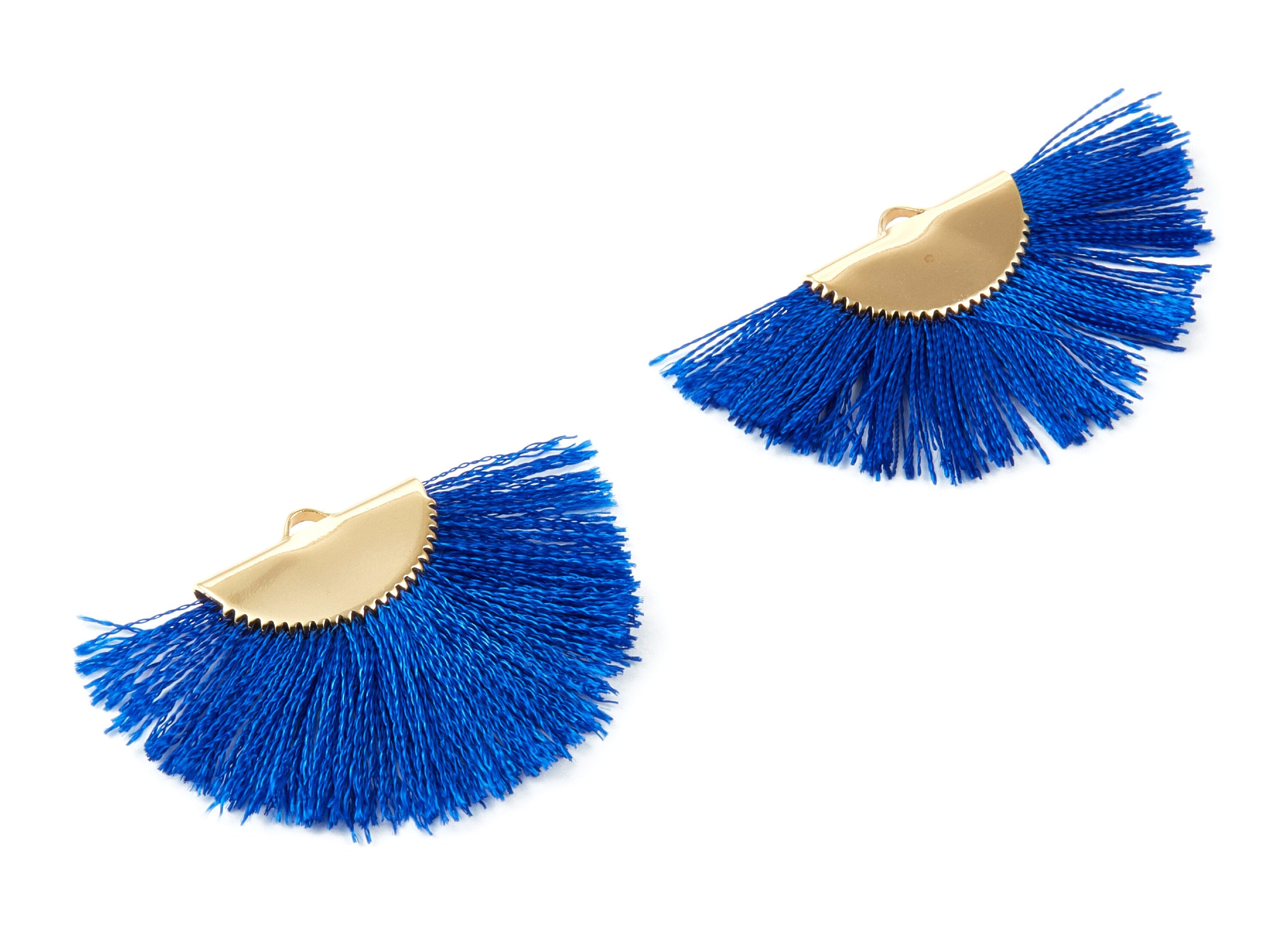 18K Real Gold Plated Brass Earrings - Fringe Tassel On A Brass findings Earrings - Fan Tassel Earring Charms - 45x29x2.8mm - RGP1001B - DOMEDBAZAAR