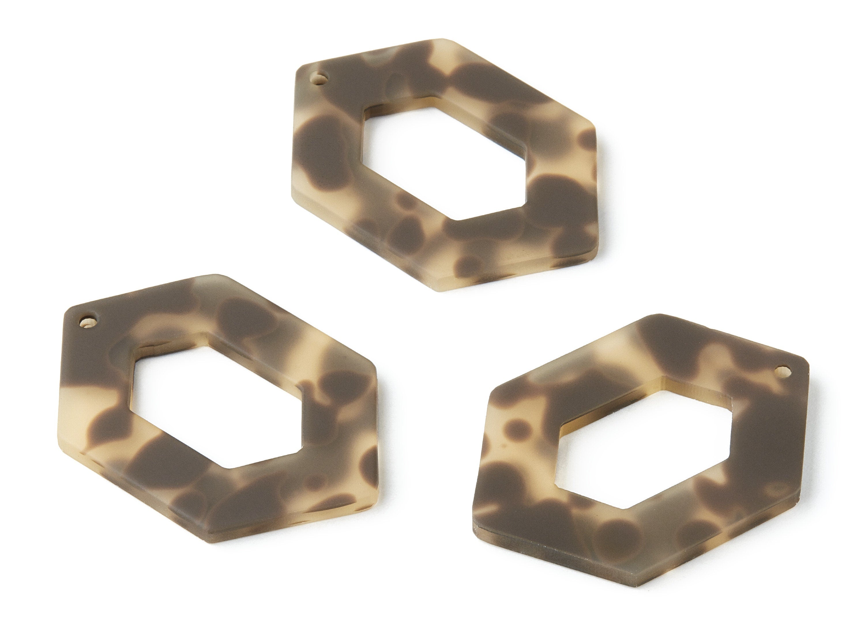 Matte Acrylic Earring Charms - Hexagon Pendant With 1 Hole - Tortoise Shell Earrings - Color Code: A194 - 43.93x30.07x3mm - AC1263B - DOMEDBAZAAR
