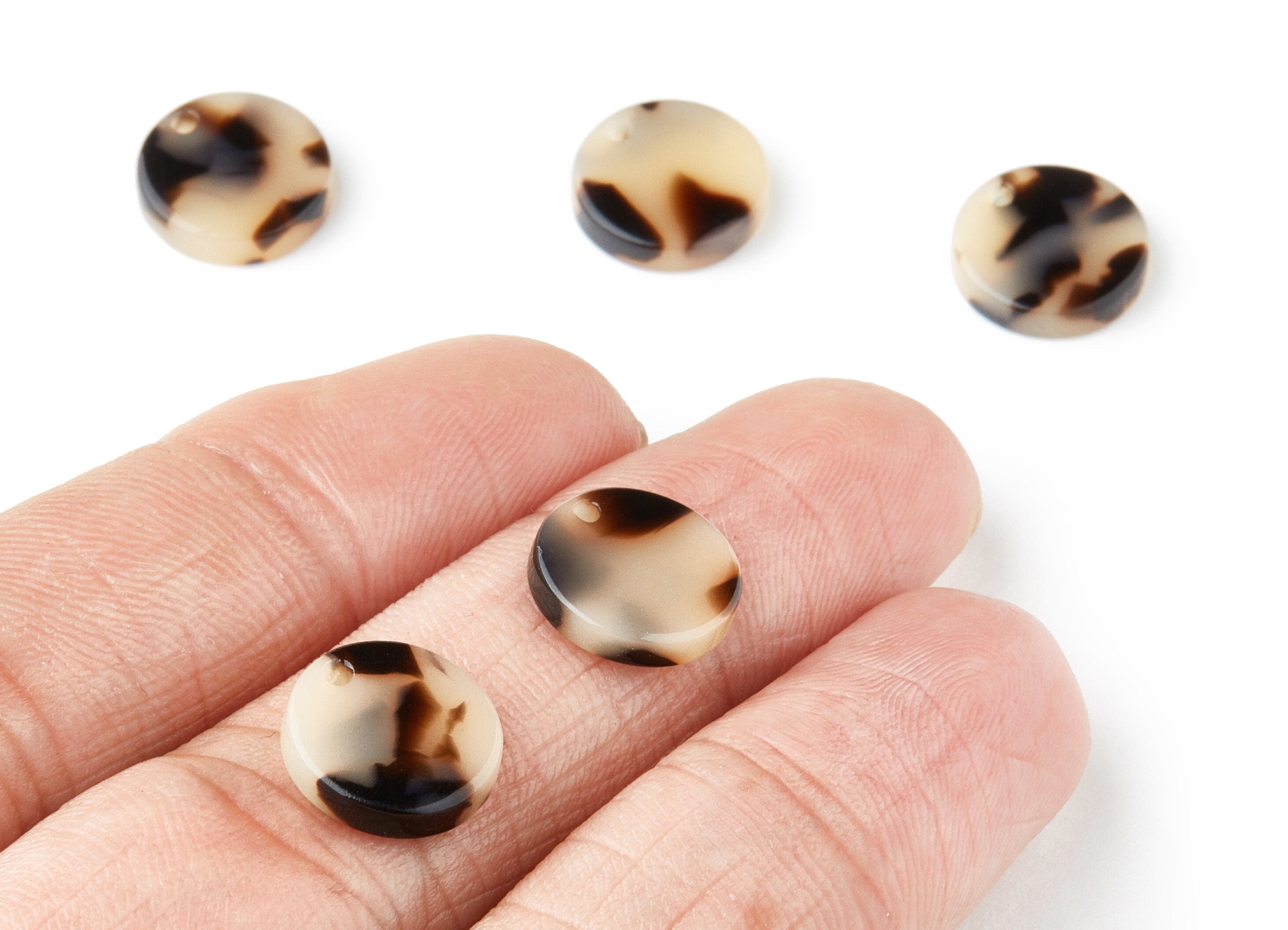 Acetate Earring Charms - Blonde Tortoise Shell Earrings - Round Circle Shaped - Color Code:A07 - 11.81x11.81x2.58mm - AC1161E - DOMEDBAZAAR