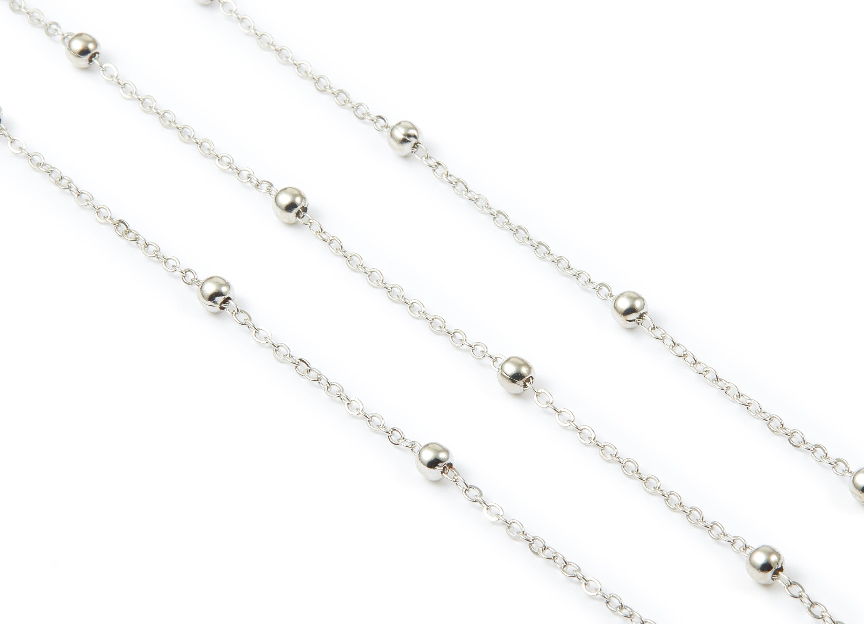 Ball Satellite Flat Cable Chain -Silver Plated Iron Chain - Soldered - 0.08" x 0.06" x 0.13" - Necklace Jewellery Making - CC1098S - DOMEDBAZAAR