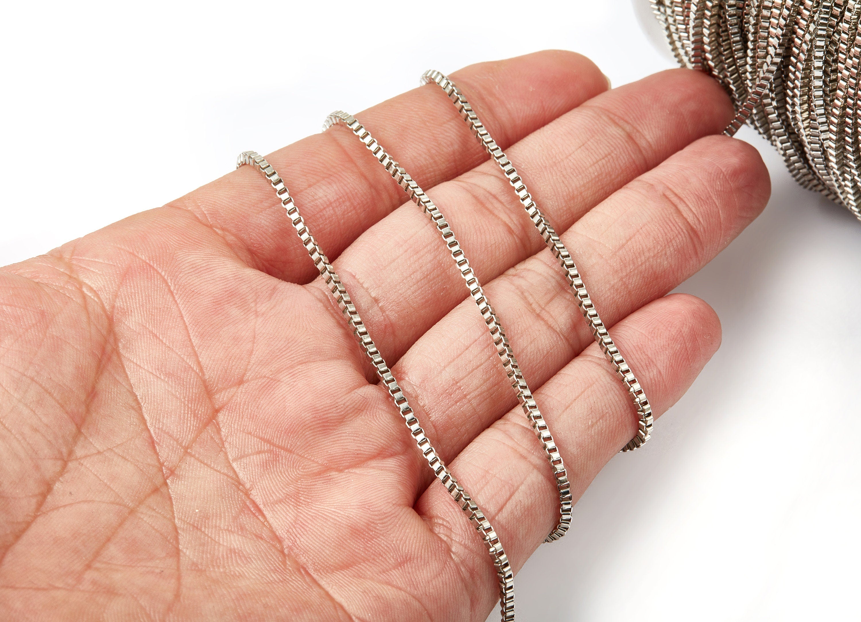Cube Box Chain - Link Square Chain - Silver Tone Plated Chain - Iron Chain - 0.07" - for Necklace Bracelet Earing Jewellery Making - CC1099 - DOMEDBAZAAR