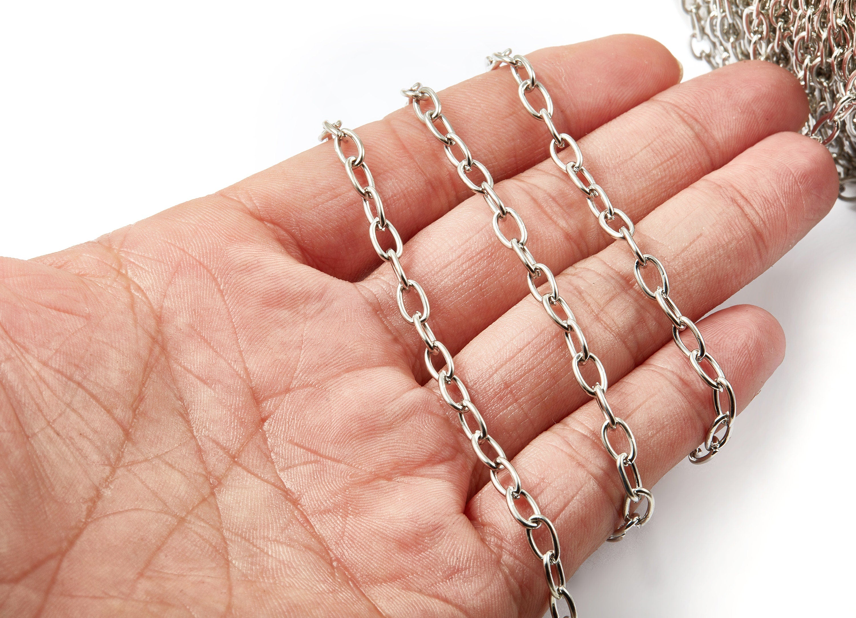 Cable Chain - Silver Tone Plated Iron Chain - Unsoldered Link Chain - 0.28" x 0.16" x 0.04" - Necklace Bracelet Jewelry Making - CC1114S - DOMEDBAZAAR