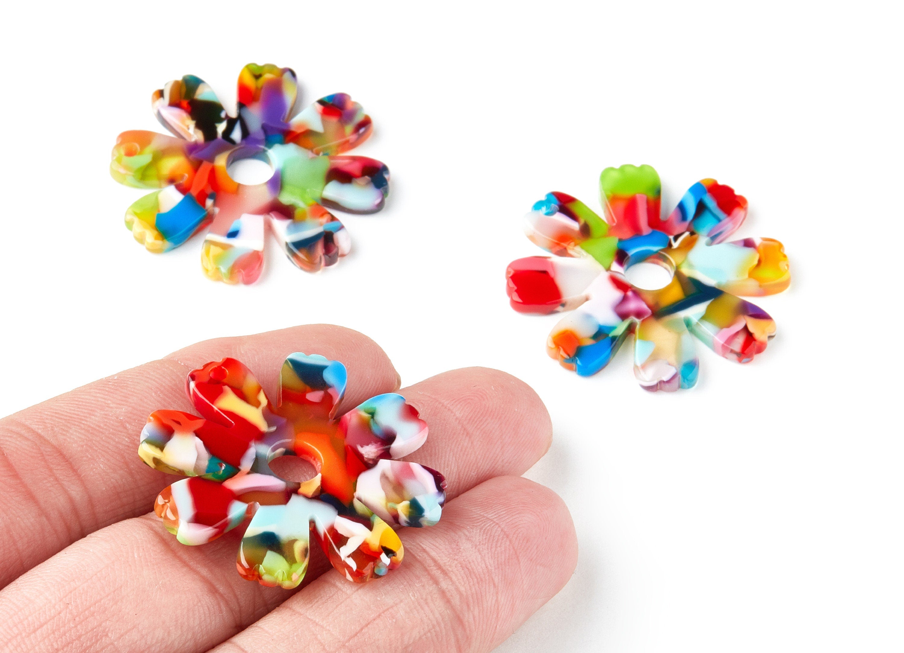Acetate Flower Earring Charms - Flower Shaped Pendant - Earring Findings - Jewelry Supplies - Color Code: A21 - 34.73x33.57x2.57mm - AC1331A - DOMEDBAZAAR