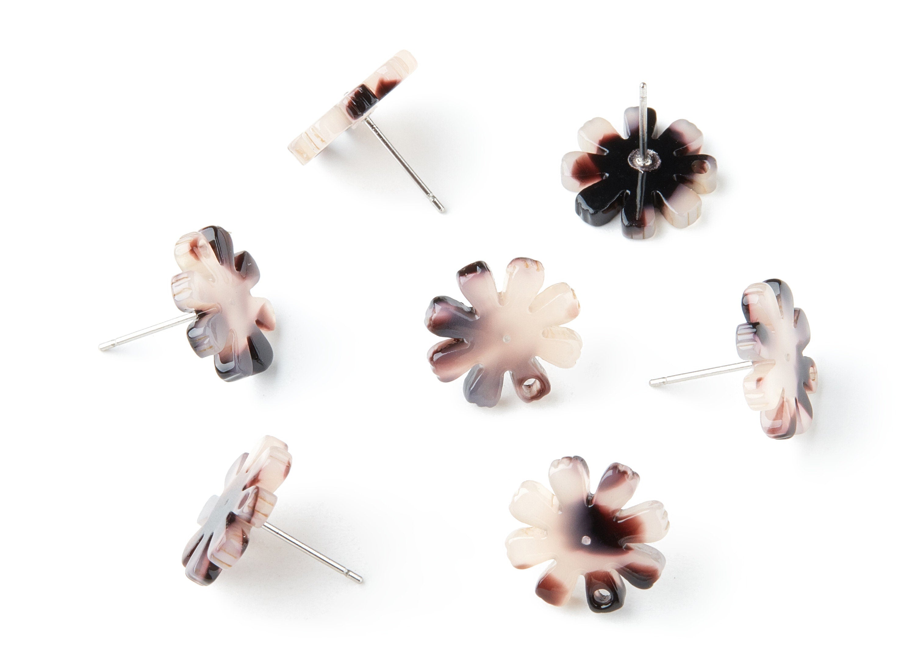 Acetate Acrylic Earring Charms - Blonde Tortoise Shell Studs - 1 Hole - Flower Shaped - Color Code:A06 - 14.48x14.04x2.65mm - AC1335B - DOMEDBAZAAR