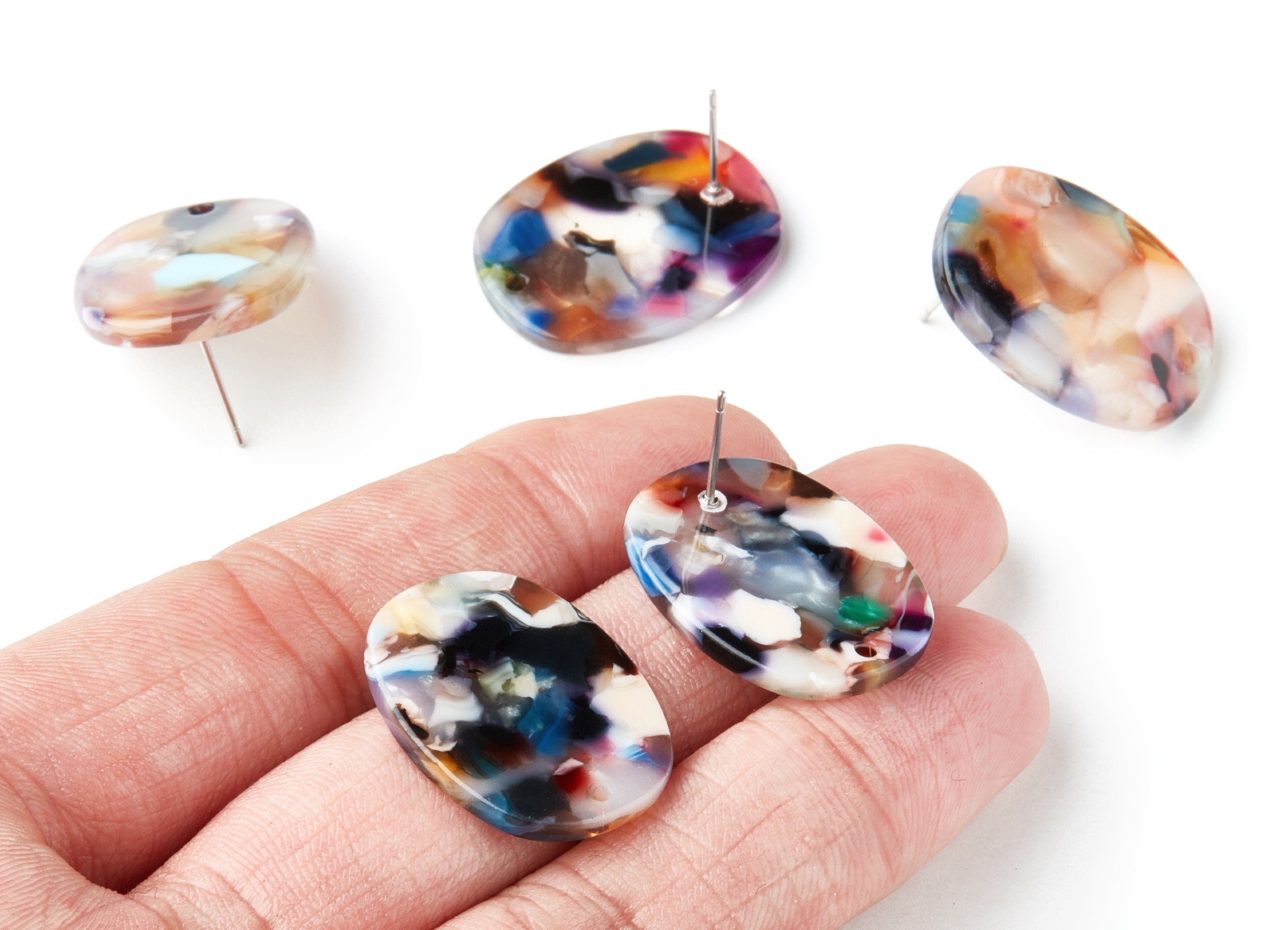 Acetate Oval Earring Stud - Oval Earring Post - Earring Post - Jewelry Supplies - Color Code: A60 - 26.6x20.6x2.7mm - AC1002A - DOMEDBAZAAR
