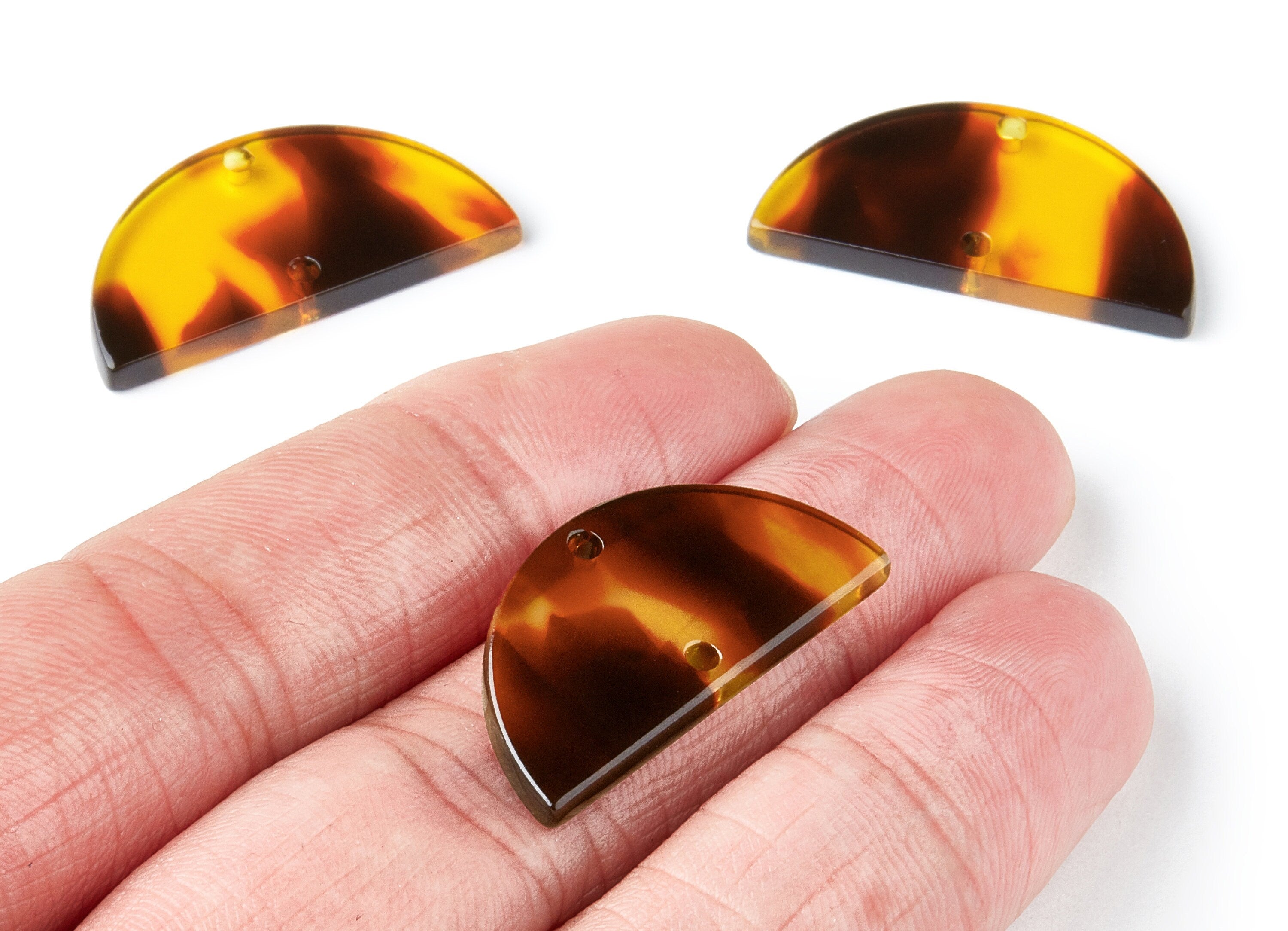 Acetate Semicircle Connector Charms - 2 Holes - Tortoise Shell Earring - Semicircle Charms - Color Code: A05 - 15x30x2.6mm - AC1061P - DOMEDBAZAAR
