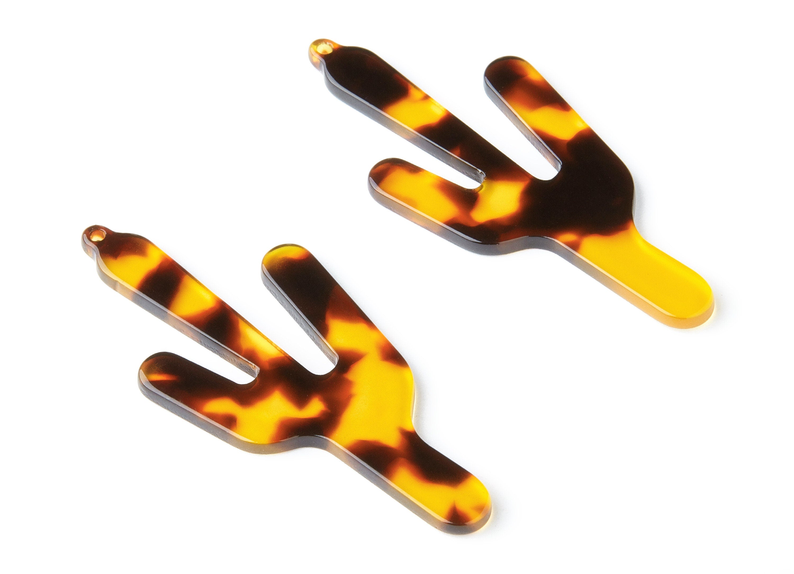 Acetate Acrylic Earring Charms - Tortoise Shell Earrings - Cactus Shaped Pendant - Color Code: A05 - 63.29x27.97x2.75mm - AC1356J - DOMEDBAZAAR