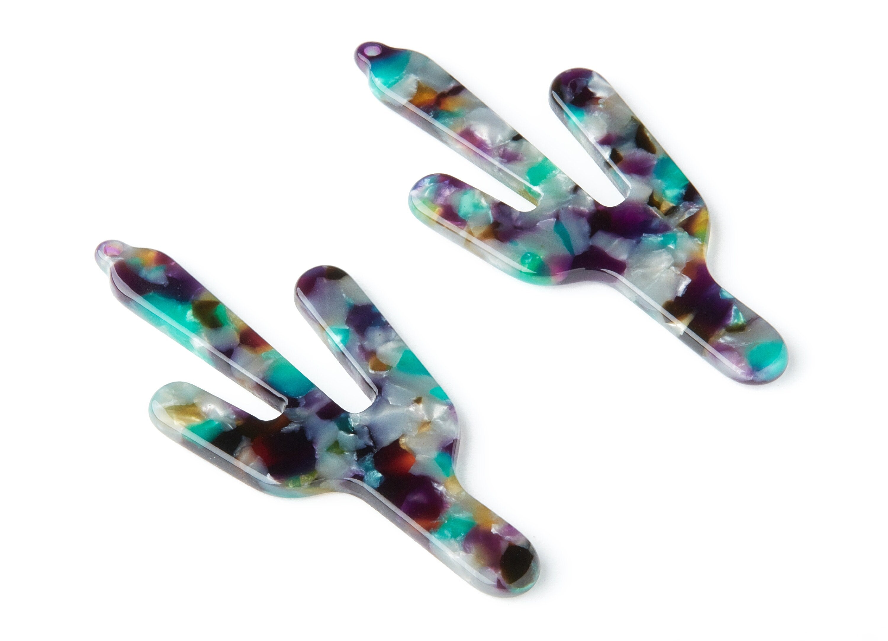 Acetate Cactus Earring Charms - Cactus Shaped Pendant - Earring Findings - Jewelry Supplies - Color Code: A50 - 63.29x27.97x2.75mm - AC1356R - DOMEDBAZAAR
