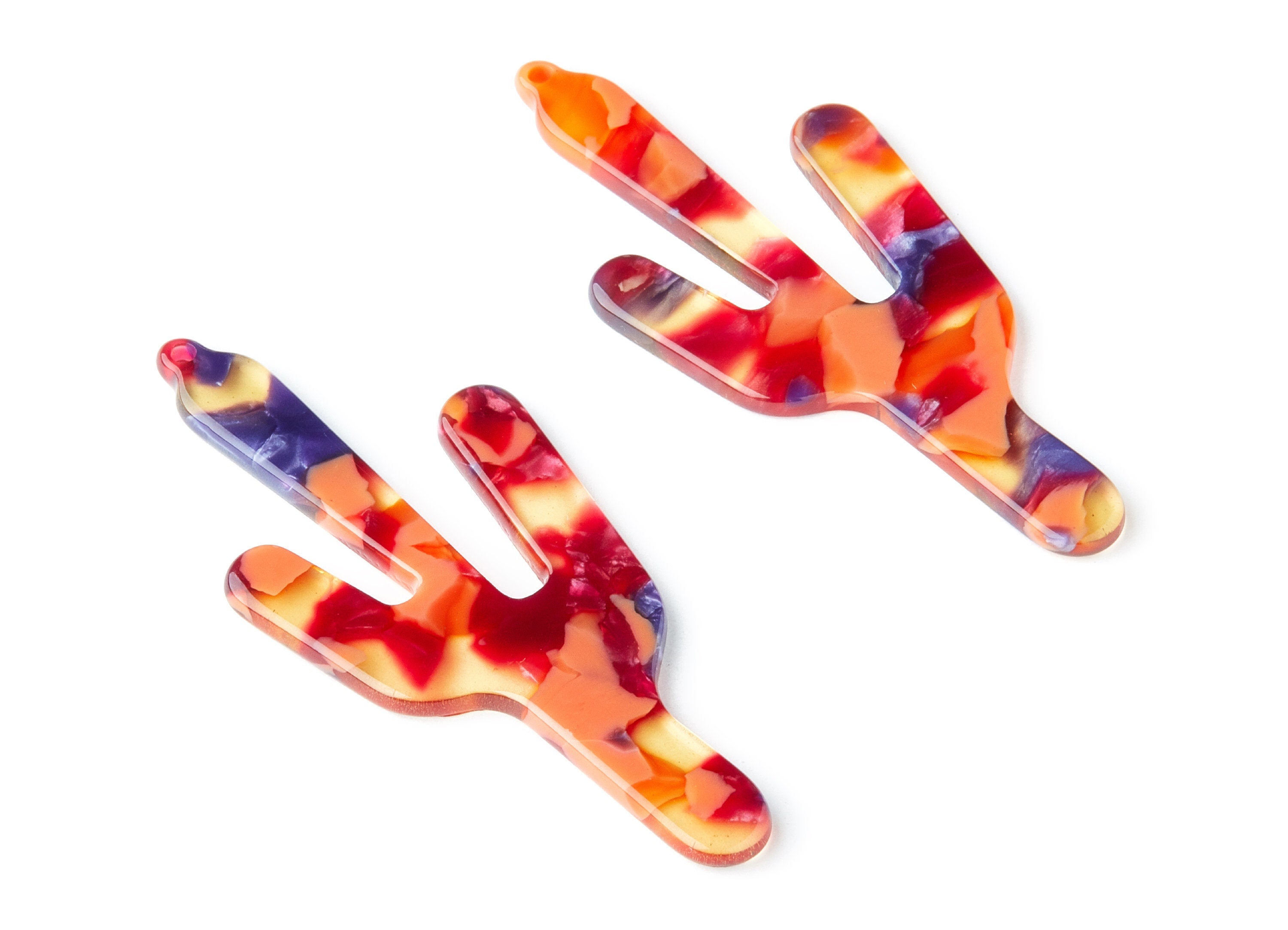 Acetate Cactus Earring Charms - Cactus Shaped Pendant - Earring Findings - Jewelry Supplies - Color Code: A44 - 63.29x27.97x2.75mm - AC1356S - DOMEDBAZAAR
