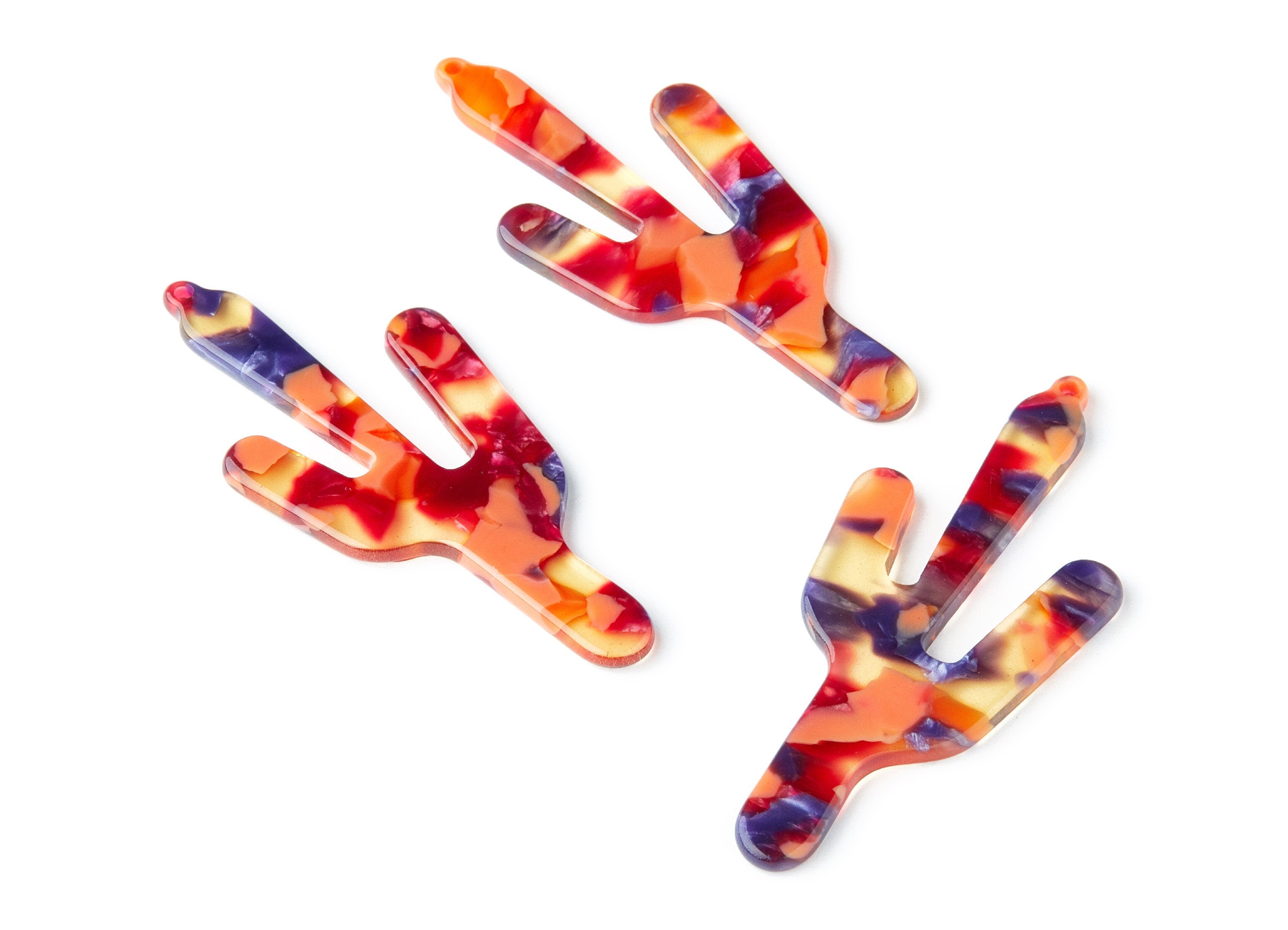 Acetate Cactus Earring Charms - Cactus Shaped Pendant - Earring Findings - Jewelry Supplies - Color Code: A44 - 63.29x27.97x2.75mm - AC1356S - DOMEDBAZAAR