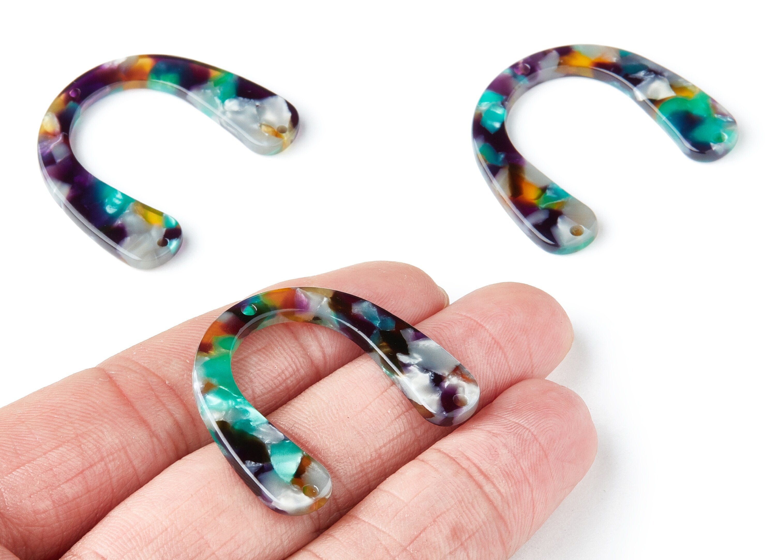 Acetate U Earring Charms - U Pendant With 3 Holes - Earring Findings - Jewelry Supplies - Color Code: A50 - 36x30.5x2.7mm - AC1361S - DOMEDBAZAAR