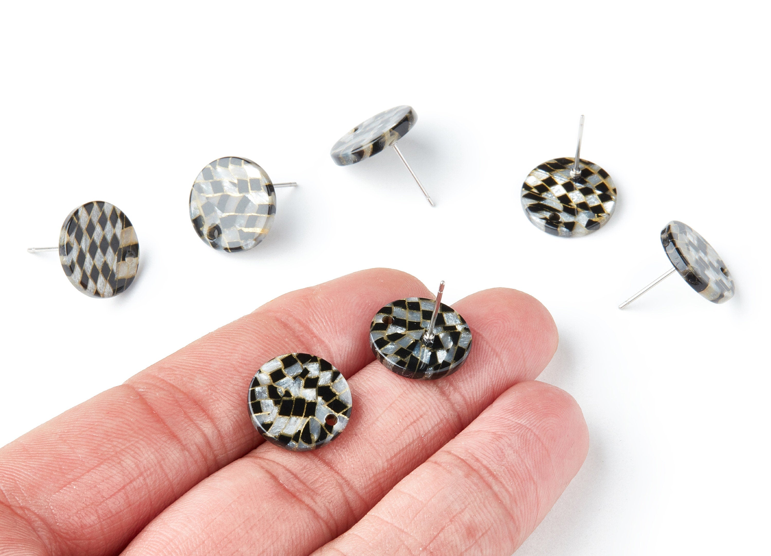 Acetate Round Earring Post - Acetate Round Earring Stud - Earring Stud Findings - Color Code: A239 - 14.6x14.6x2.28mm - AC1385E - DOMEDBAZAAR