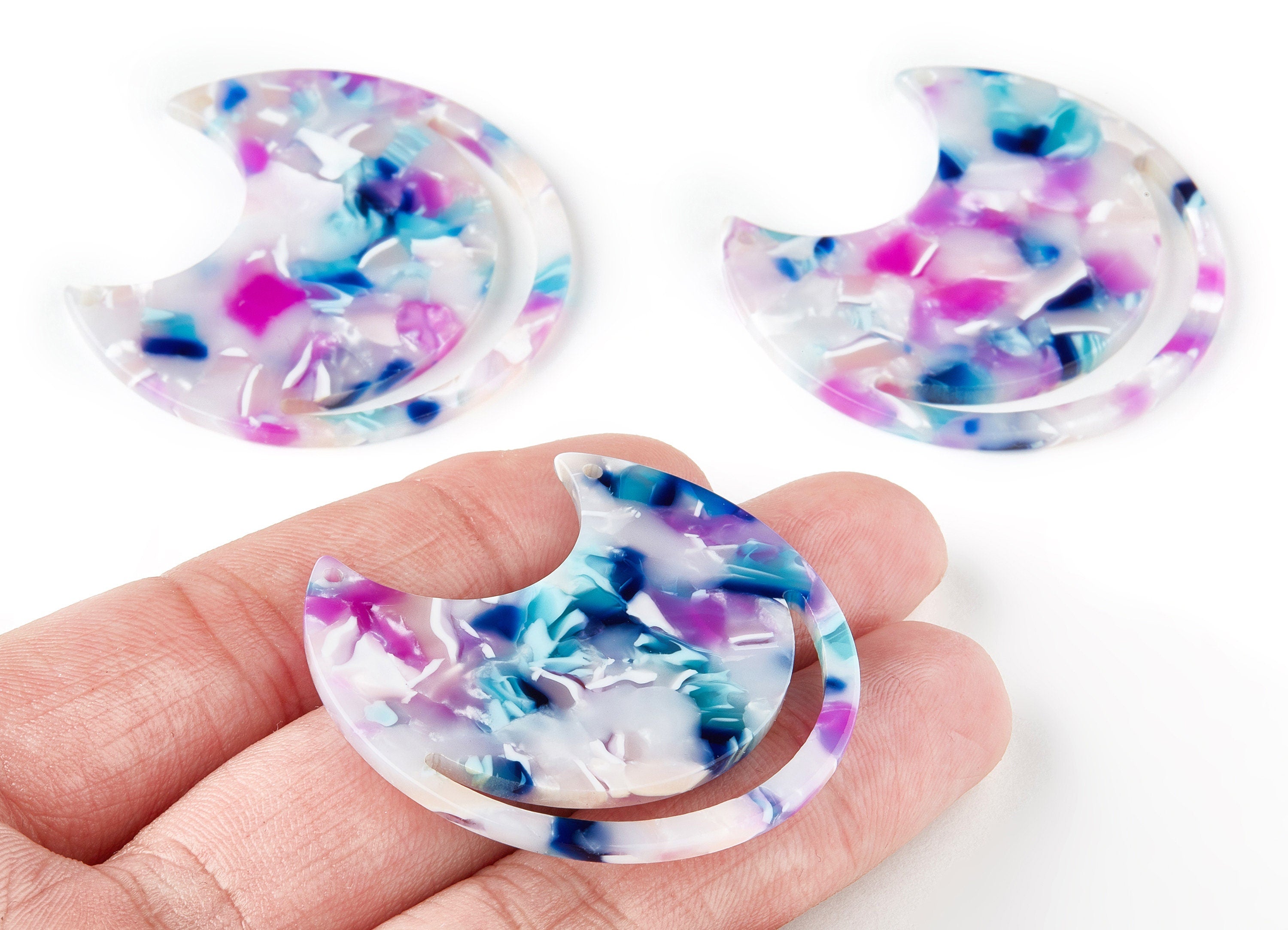 Acetate Moon Earring Charm - Acrylic Moon Pendant - Earring Findings - Jewelry Supplies - Color Code: A197 - 44.44x30.6x2.55mm - AC1486-A197 - DOMEDBAZAAR