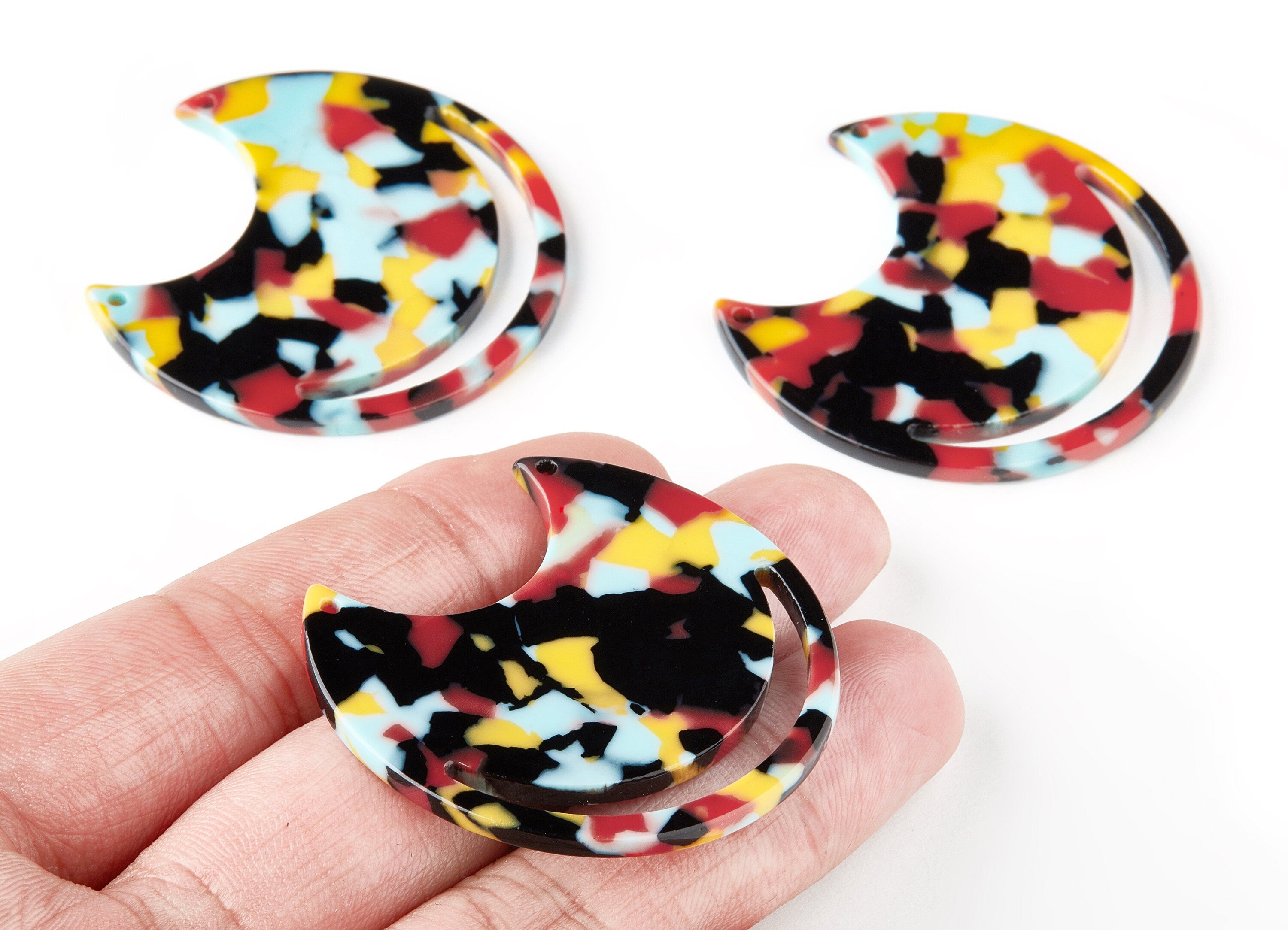 Acetate Moon Earring Charms - Moon Shaped Pendant - Earring Findings - Jewelry Supplies - Color Code: A196 - 44.44x30.6x2.55mm - AC1486-A196 - DOMEDBAZAAR