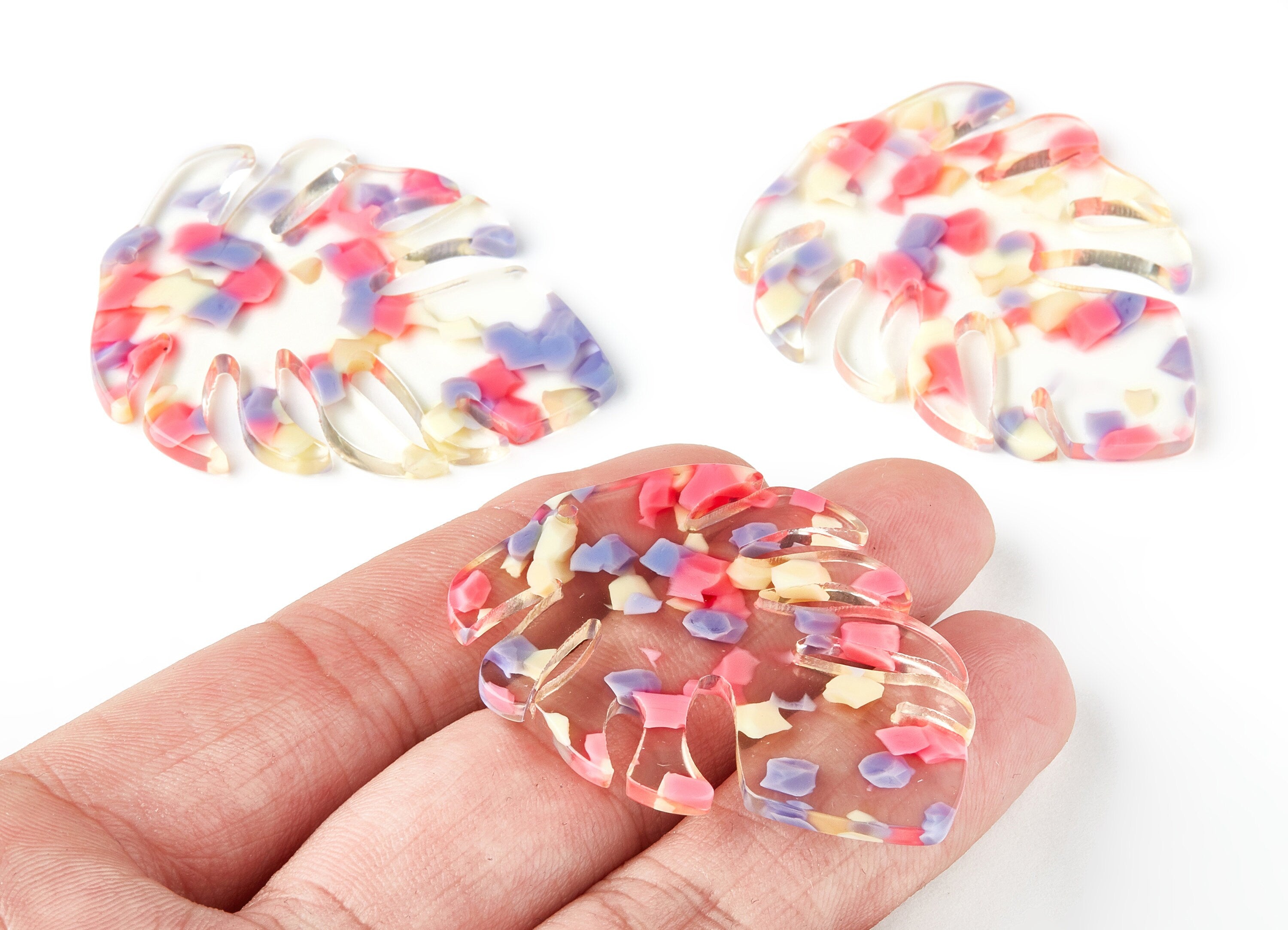 Acetate Leaf Earring Charms - Leaf Shaped Pendant - Earring Findings - Jewelry Supplies - Color Code: A168 - 49.56x40.27x2.6mm - AC1451-A168 - DOMEDBAZAAR