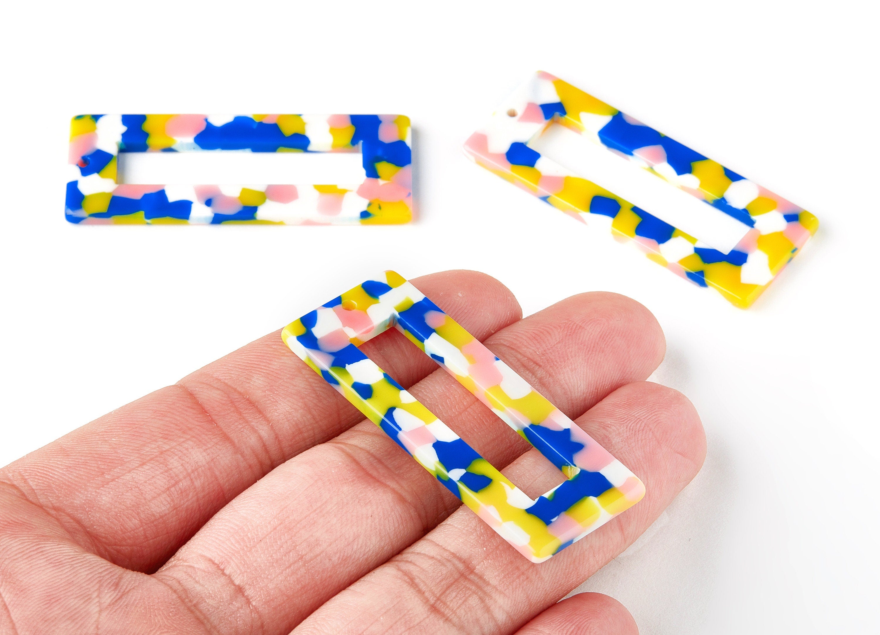 Acetate Rectangle Charms - Rectangle Pendant - Earring Findings - Jewelry Supplies - Color Code: A203 - 48.64x19.44x2.66mm - AC1025-A203 - DOMEDBAZAAR