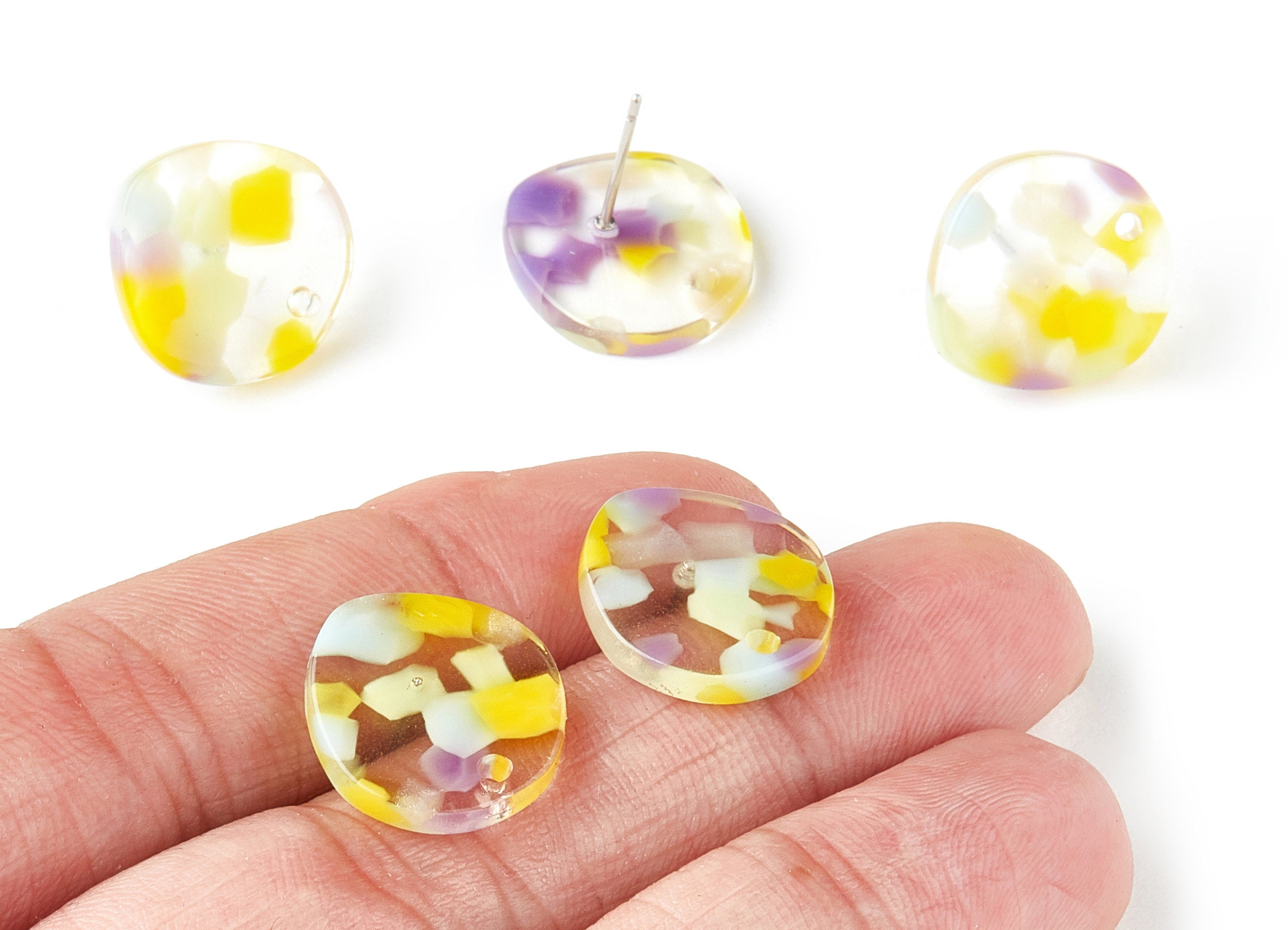 Acetate Round Earring Stud - Roundl Earring Post and Stud - Earring Findings - Color Code: A221 - 16.5x15.3x2.5mm - AC1529-A221 - DOMEDBAZAAR