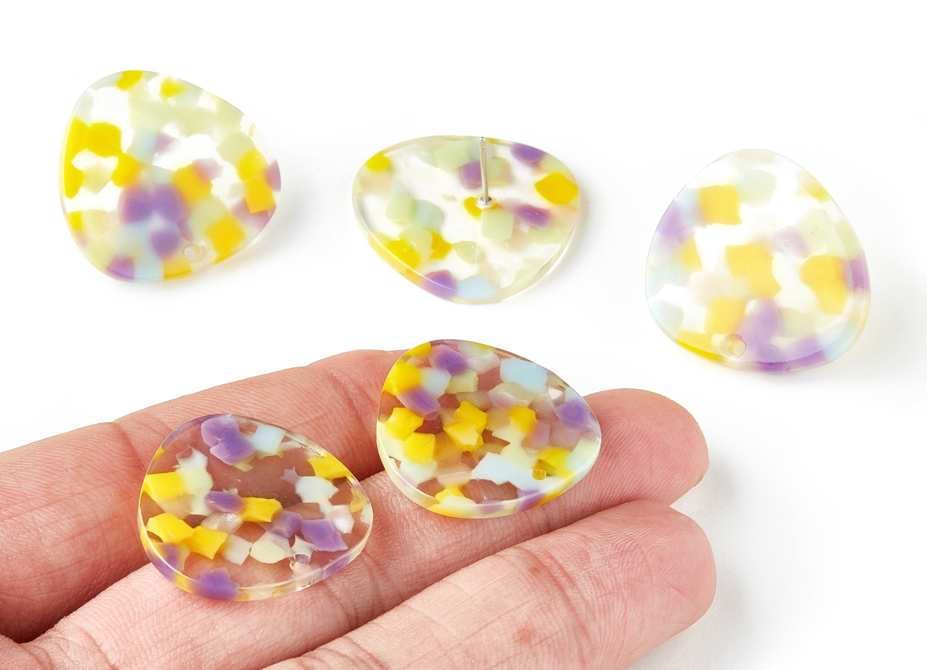 Acetate Oval Earring Stud - Oval Earring Post and Stud - Earring Findings - Color Code: A221 - 26.4x24.7x2.4mm - AC1533-A221 - DOMEDBAZAAR