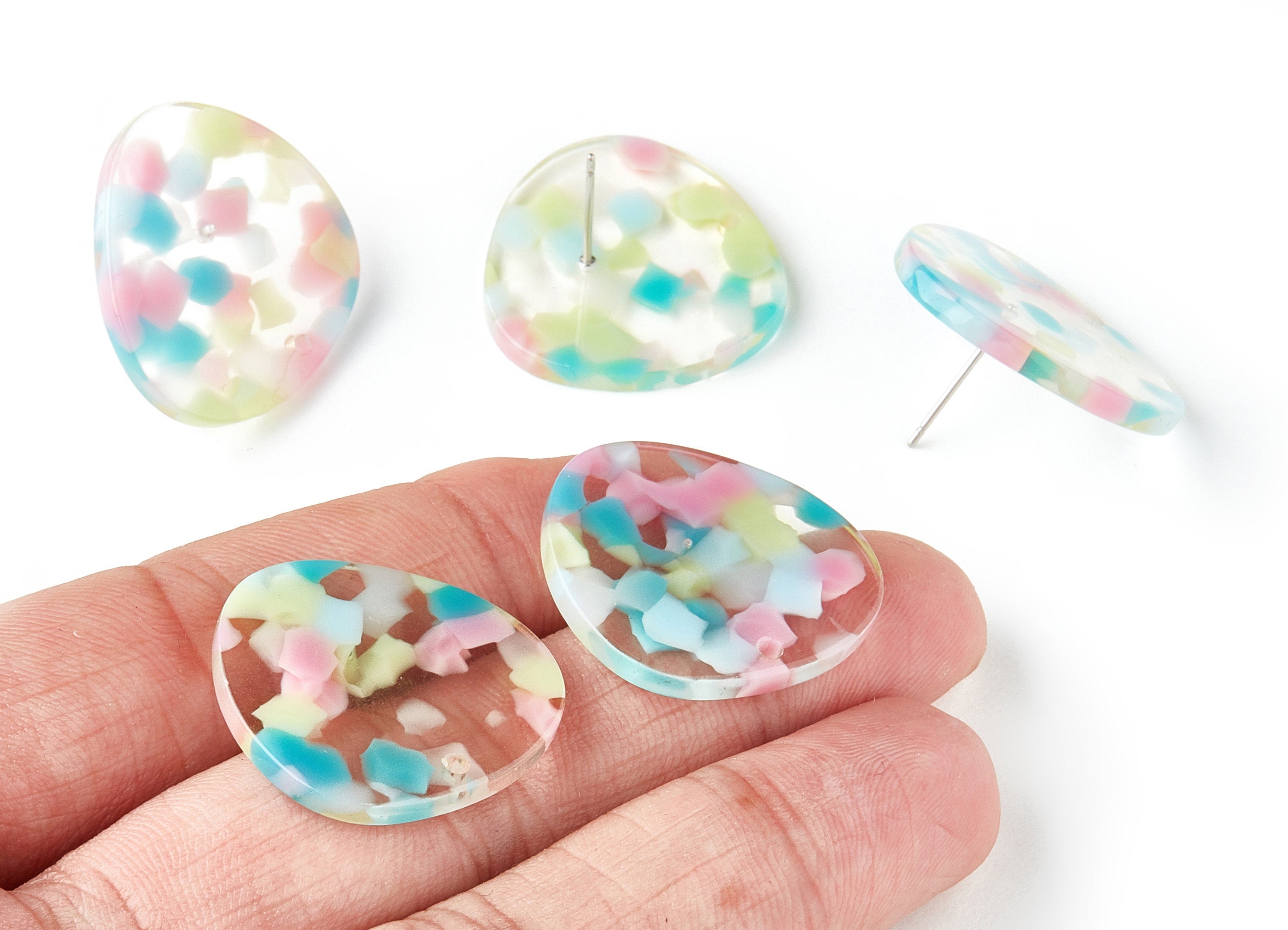 Acetate Oval Earring Stud - Oval Earring Post and Stud - Earring Findings - Color Code: A222 - 26.4x24.7x2.4mm - AC1533-A222 - DOMEDBAZAAR
