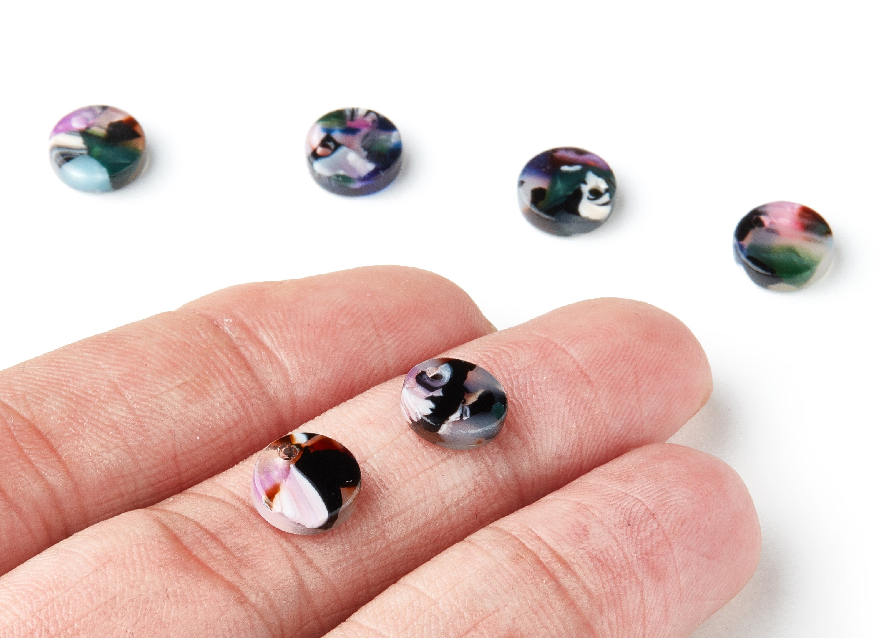 Acetate Round Earring Charms - Round Pendant - 1 Hole - Earring Findings - Jewelry Supplies - Color Code:A11 - 9x9x2.55mm - AC1151X - DOMEDBAZAAR