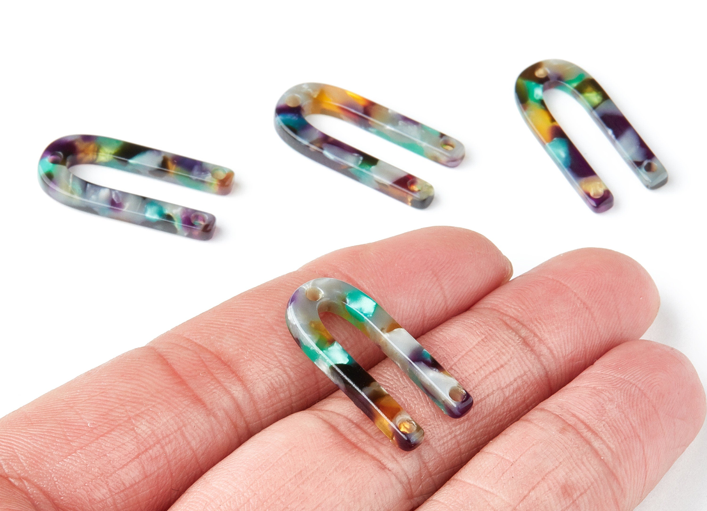 Acetate U Earring Charms - 3 Holes - U Shaped Pendant - Earring Findings - Jewelry Supplies - Color Code: A50 - 25.65x11.6x2.54mm - AC1377F - DOMEDBAZAAR