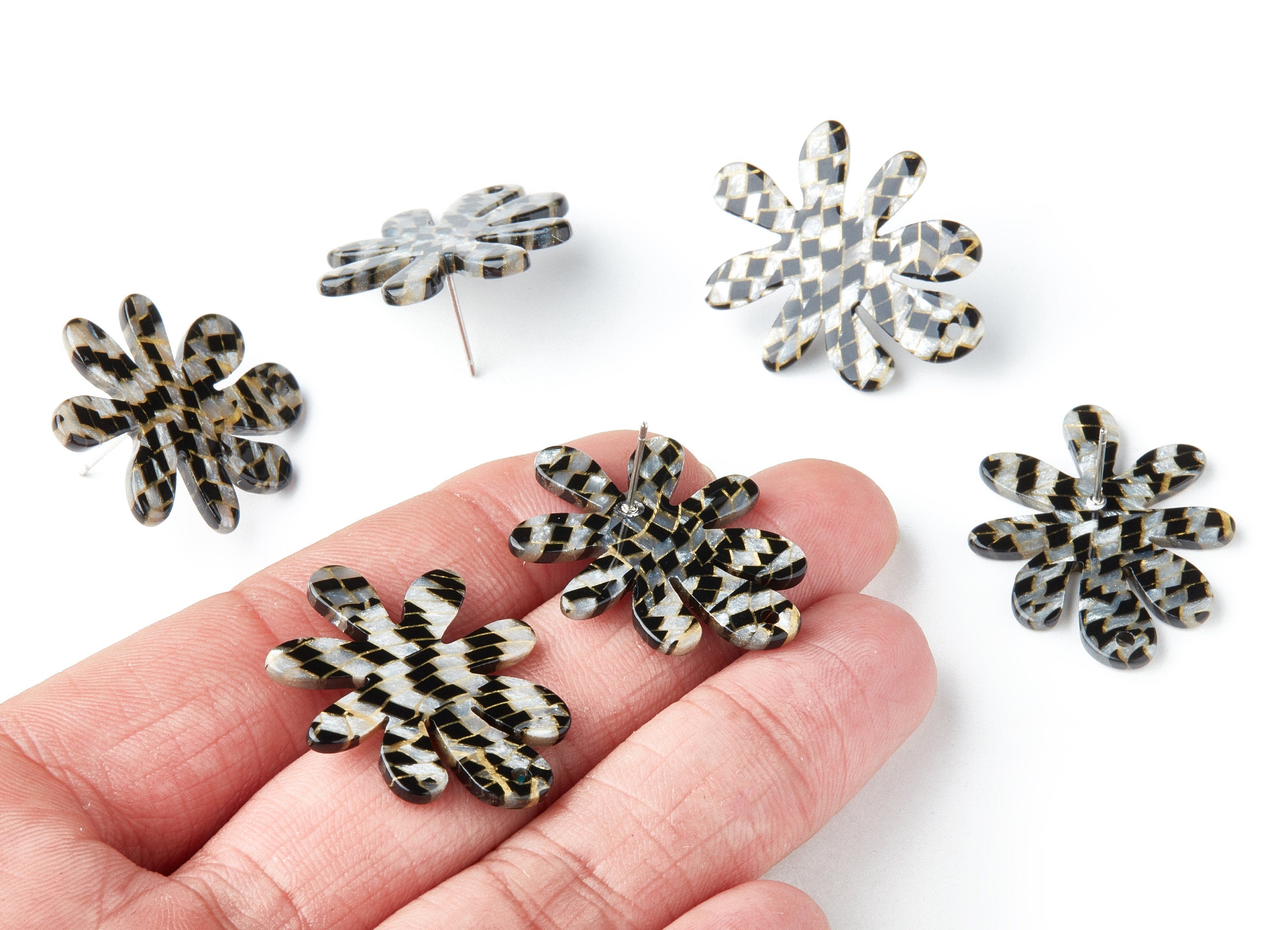 Acrylic Flower Earring Post - Flower Shaped Earring Stud - Earring Post - Jewelry Supplies - Color Code: A239 - 31.92x26.63x3.16mm - AC1389F - DOMEDBAZAAR