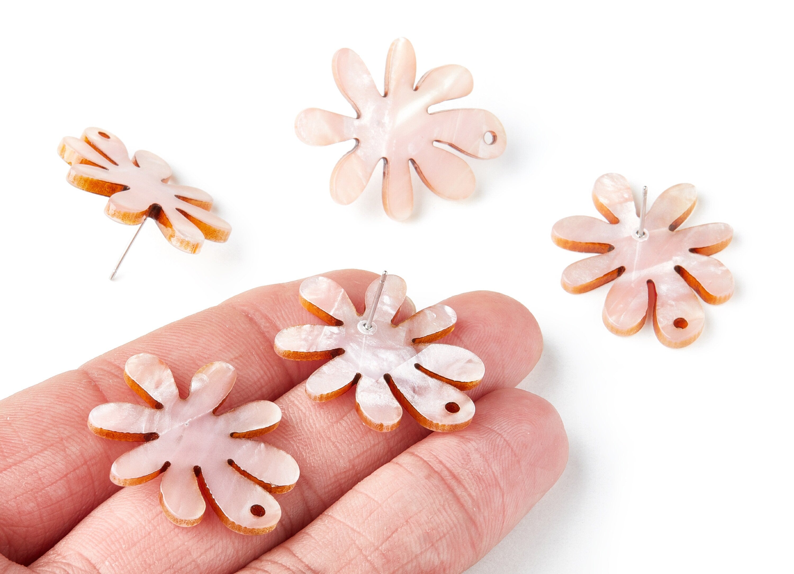 Acrylic Flower Earring Post - Flower Earring Stud - Earring Post - Jewelry Supplies - Color Code: A238 - 31.92x26.63x3.16mm - AC1389C - DOMEDBAZAAR