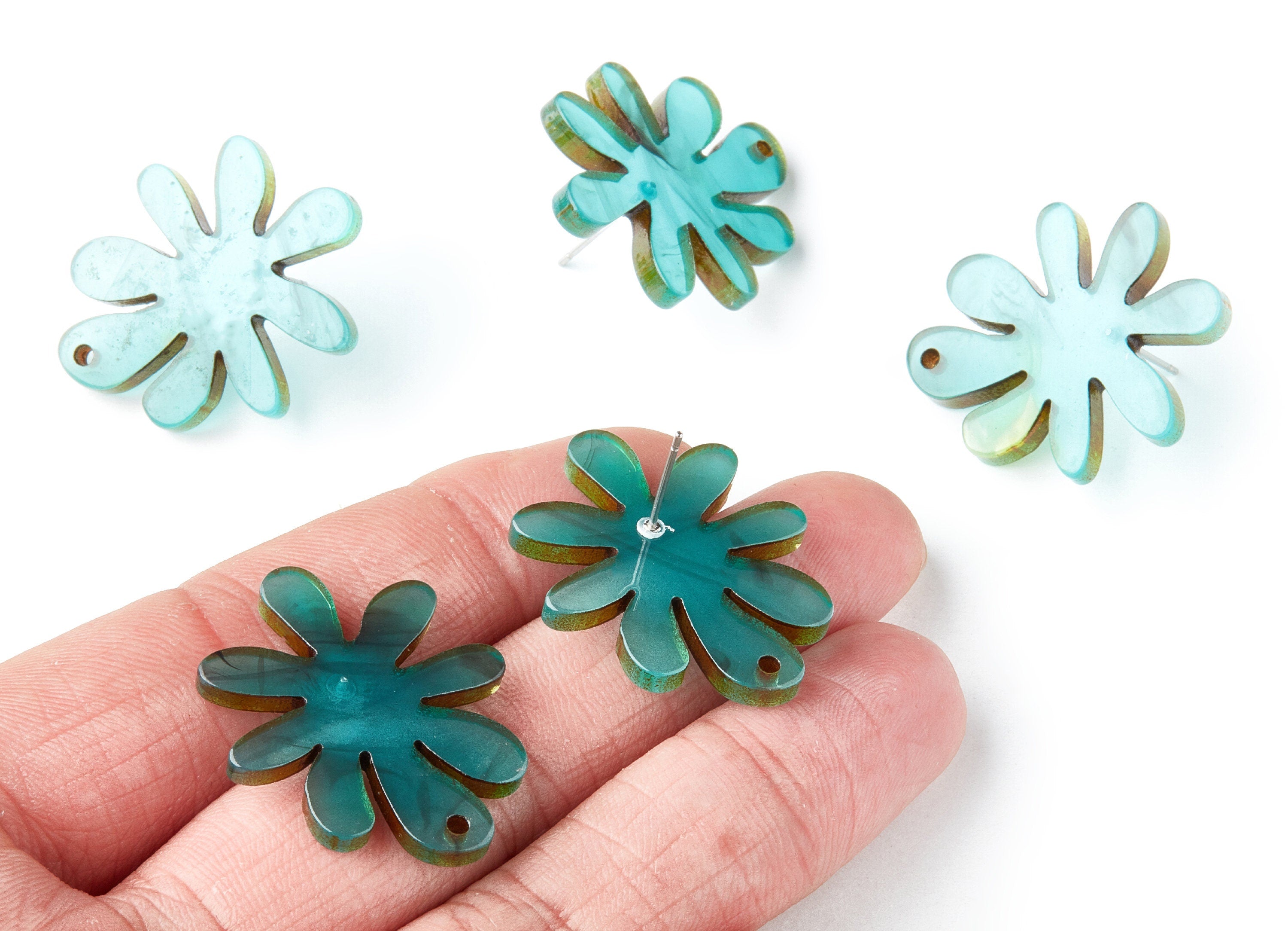 Acrylic Flower Earring Post - Flower Earring Stud - Earring Post - Jewelry Supplies - Color Code: A235 - 31.92x26.63x3.16mm - AC1389A - DOMEDBAZAAR