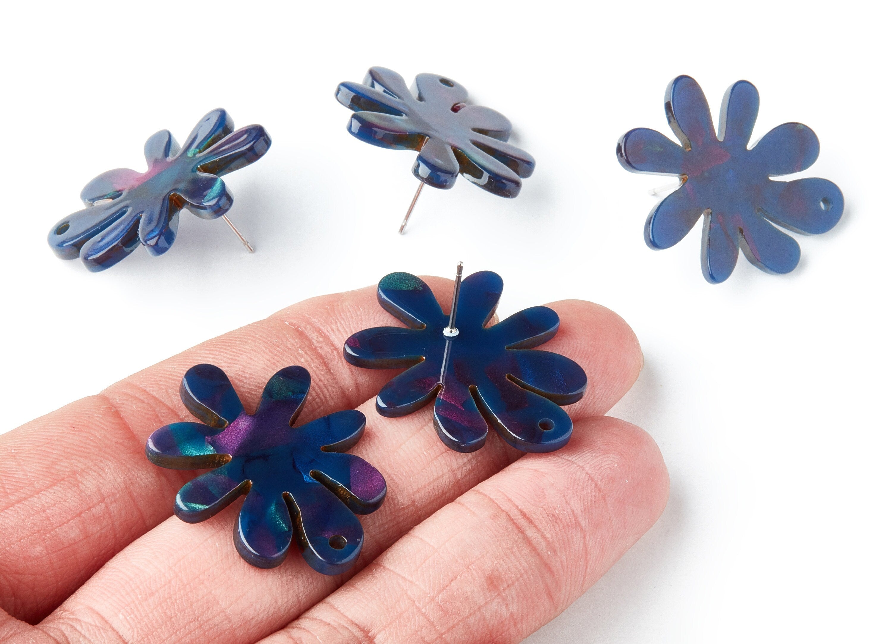 Acrylic Flower Earring Post - Flower Earring Stud - Earring Post - Jewelry Supplies - Color Code: A237 - 31.92x26.63x3.16mm - AC1389E - DOMEDBAZAAR