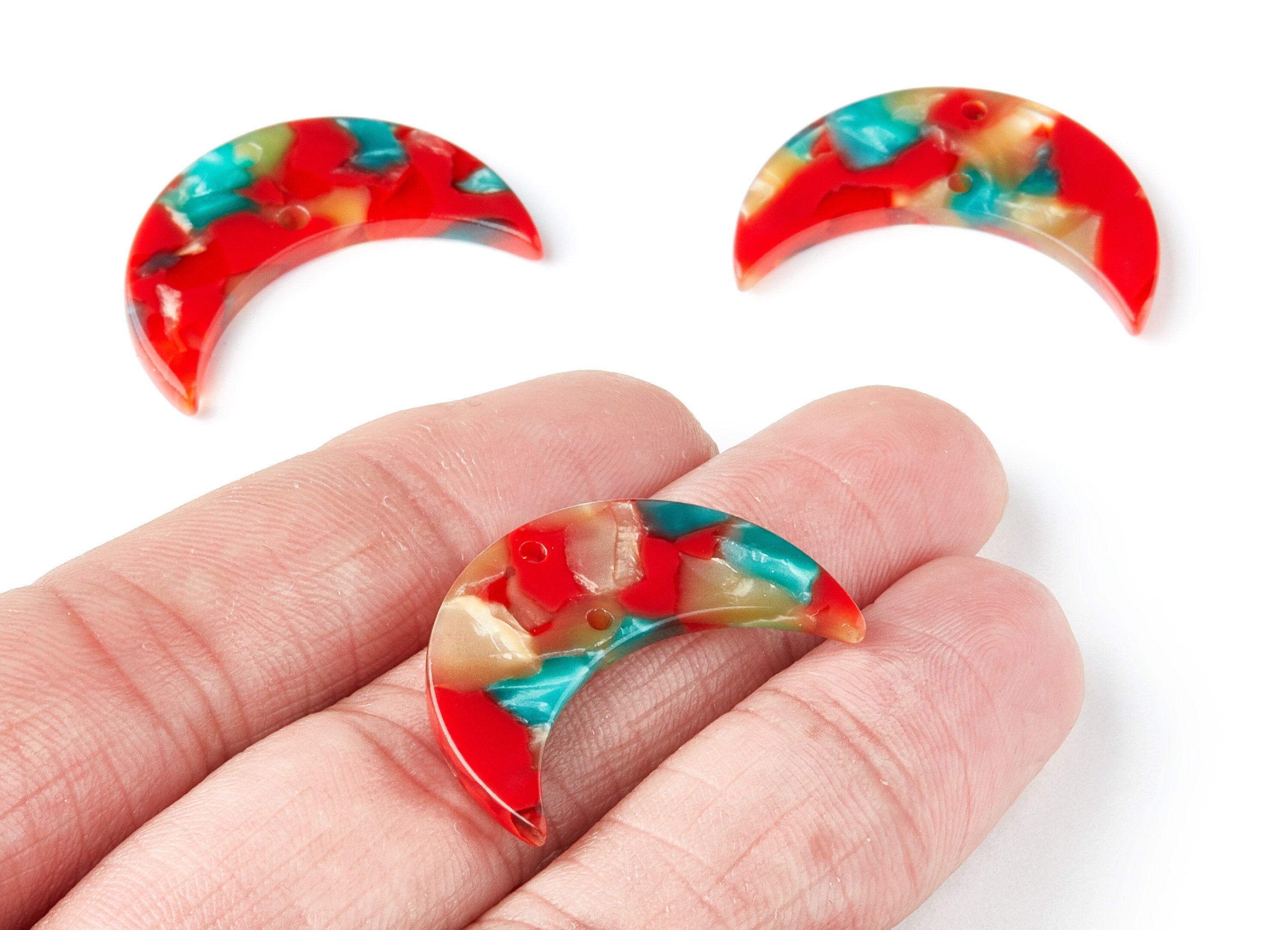 Acetate Moon Connector - Two Holes - Moon Earring and Pendant - Jewellery Supplies - Color Code: A46 - 29.8x19.24x2.77mm - AC1110HH - DOMEDBAZAAR