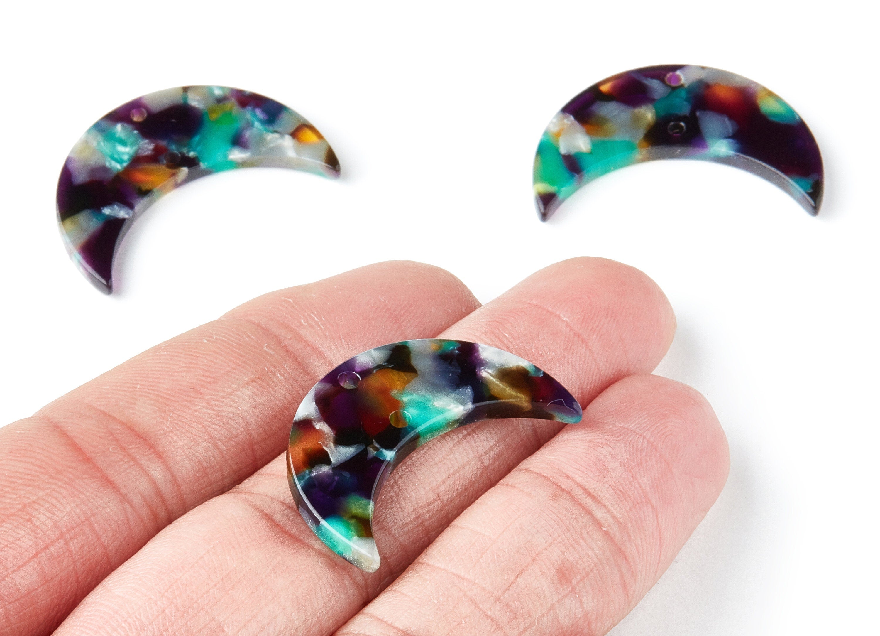 Acetate Moon Connector - Two Holes - Moon Earring and Pendant - Jewelry Supplys - Color Code: A50 - 29.8x19.24x2.77mm - AC1110VV - DOMEDBAZAAR