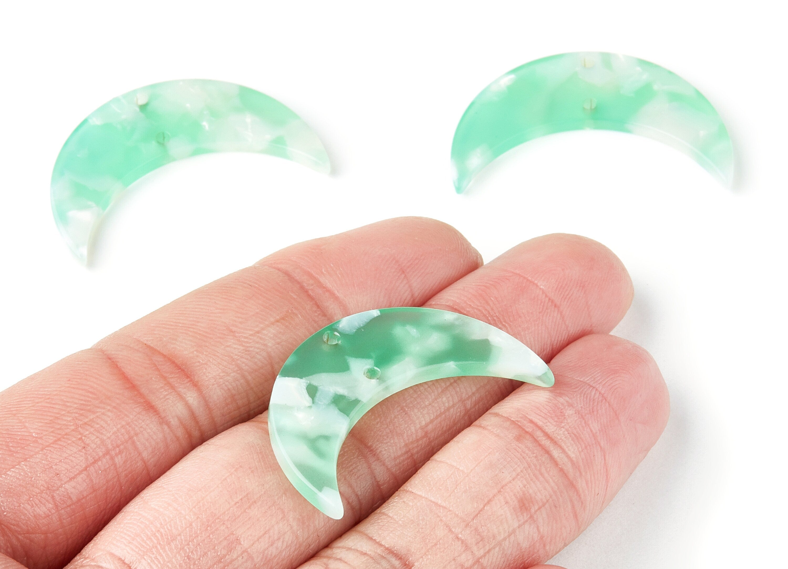 Acetate Moon Earring Charms - Moon Shaped Pendant With 2 Holes - Jewelry Supplies - Color Code: A35 - 34.71x21.66x2.87mm - AC1366L - DOMEDBAZAAR