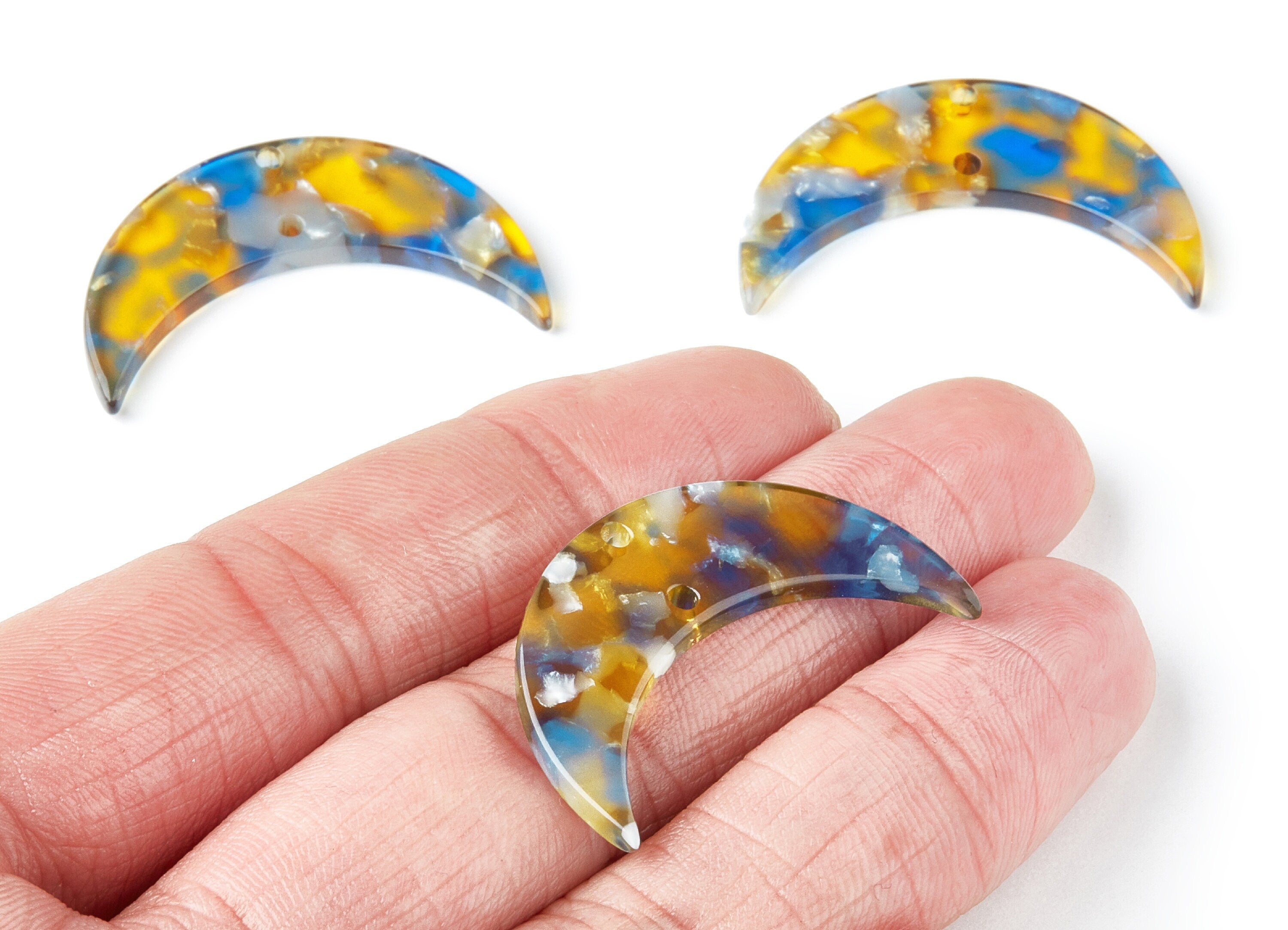 Acetate Moon Earring Charms - Moon Pendant With 2 Holes - Earring Findings - Jewelry Supplies - Color Code: A40 - 34.7x21.66x2.9mm - AC1366O - DOMEDBAZAAR