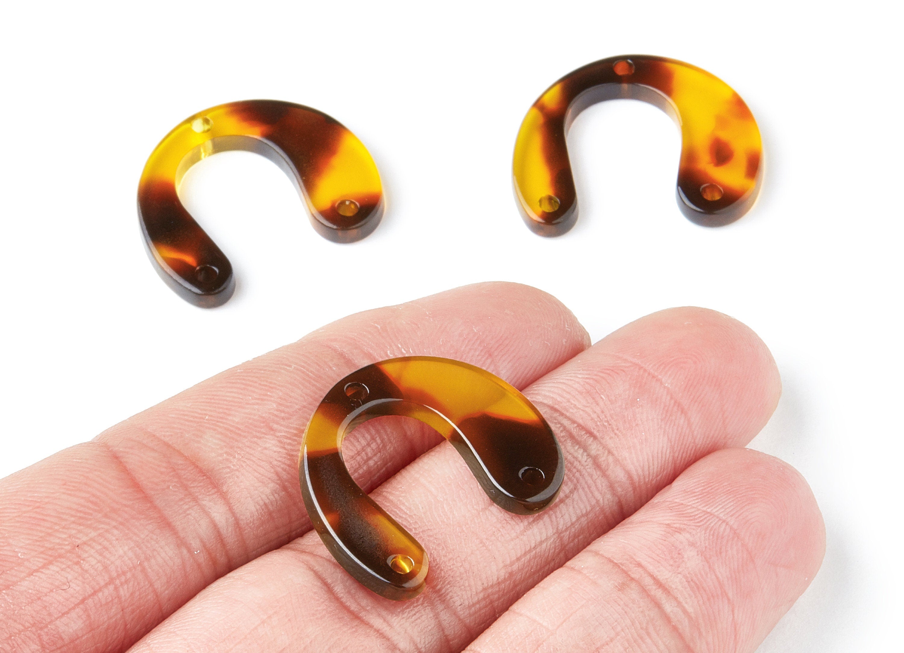 Acetate Acrylic Charms - 3 Holes - Tortoise Shell Earrings - U Pendant - Jewelry Supplies - Color Code: A05 - 24.2x20.8x2.84mm - AC1379B - DOMEDBAZAAR