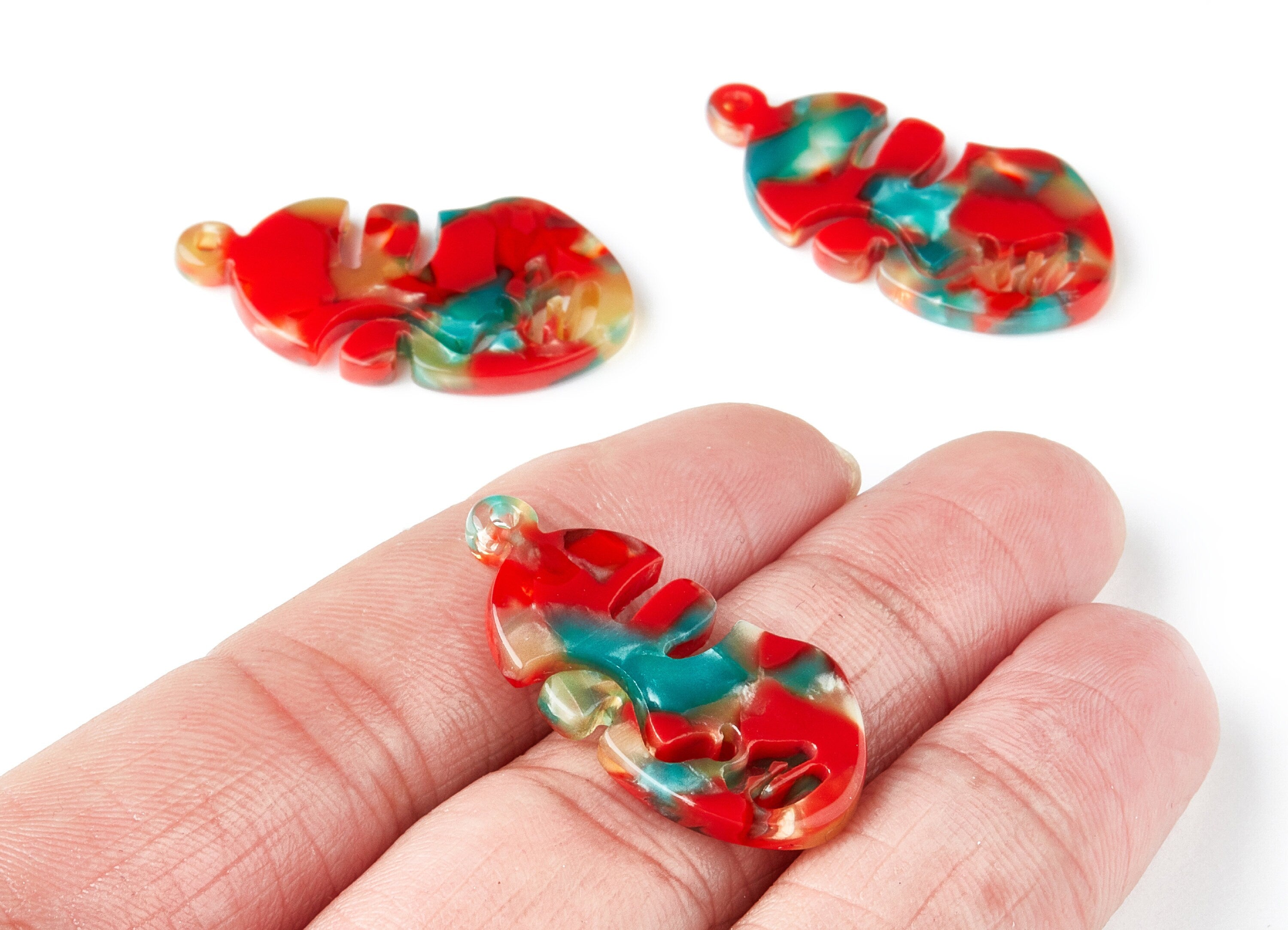 Acetate Acrylic Earring Charm - Tortoise Shell Earrings - Face Shaped Pendant - 1 Hole - Color Code:A46 - 33.56x17.33x2.94mm - AC1369A - DOMEDBAZAAR