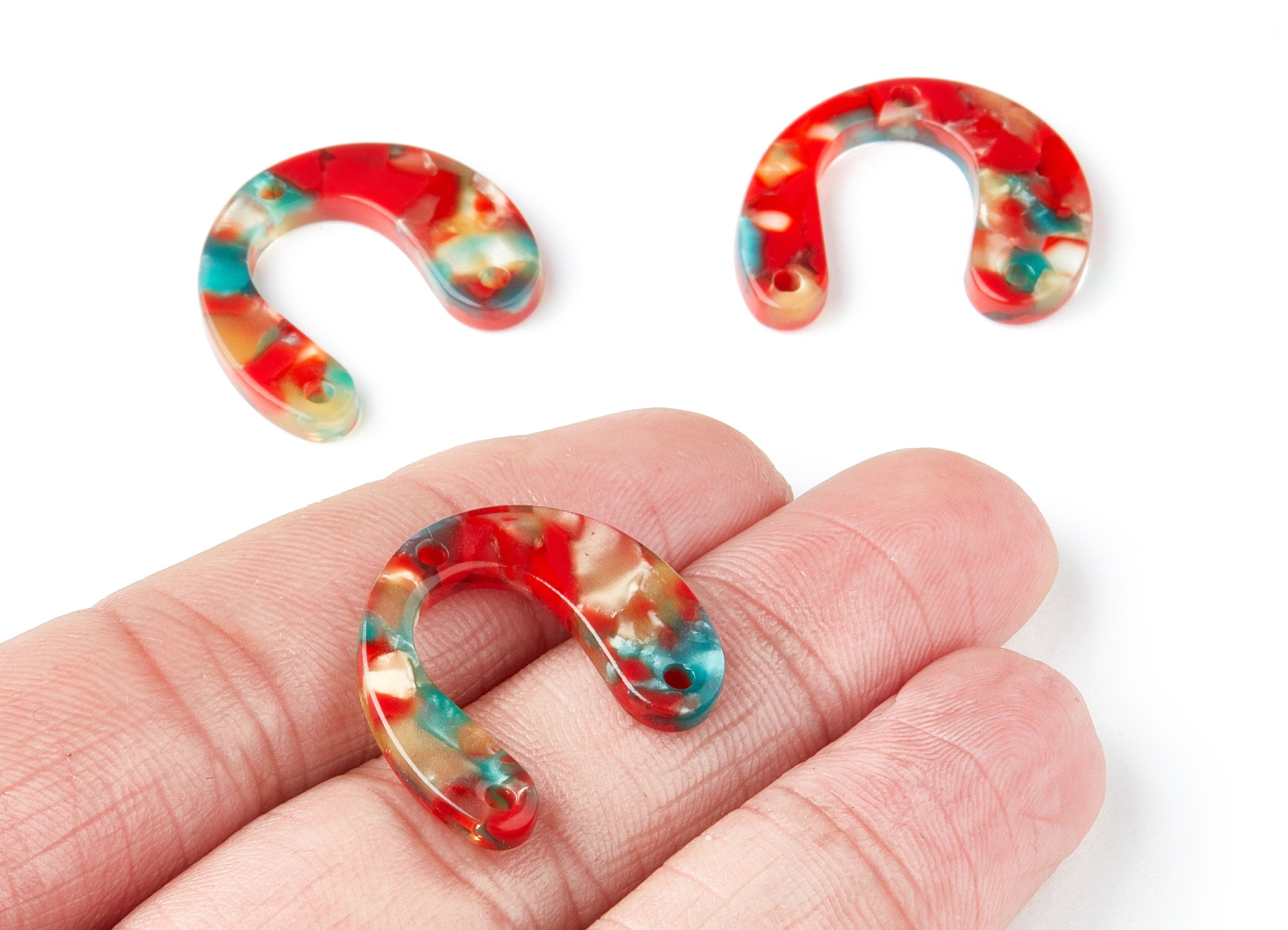 Acetate U Earring Charms - U Pendant With 3 Holes - Earring Findings - Jewelry Supplies - Color Code: A46 - 24.2x20.8x2.84mm - AC1379R - DOMEDBAZAAR