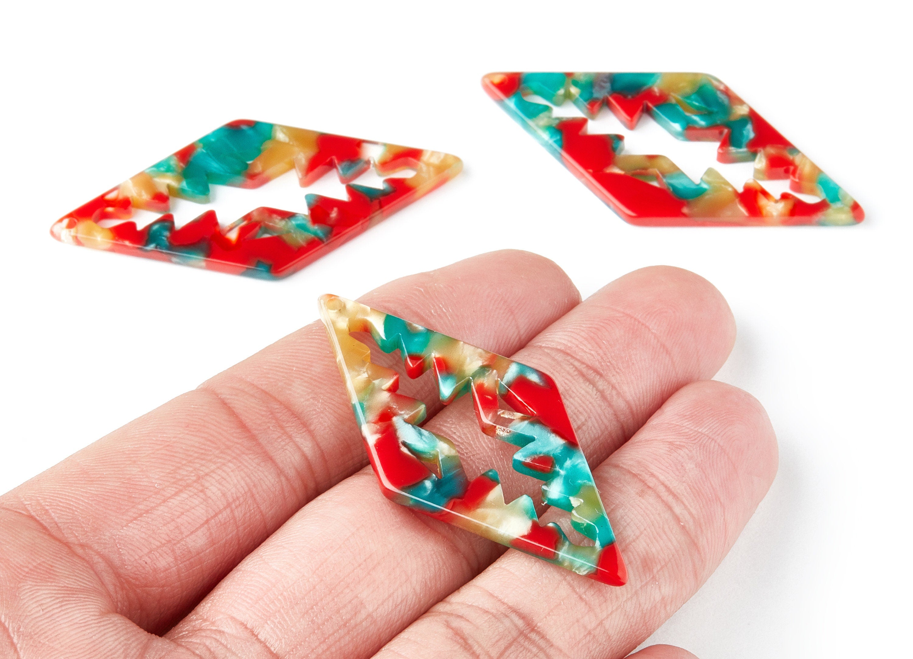 Acetate Rhombus Earring Charms - Rhombus Pendant - Earring Findings - Jewelry Supplies - Color Code: A46 - 50.3x24.5x2.78mm - AC1373F - DOMEDBAZAAR