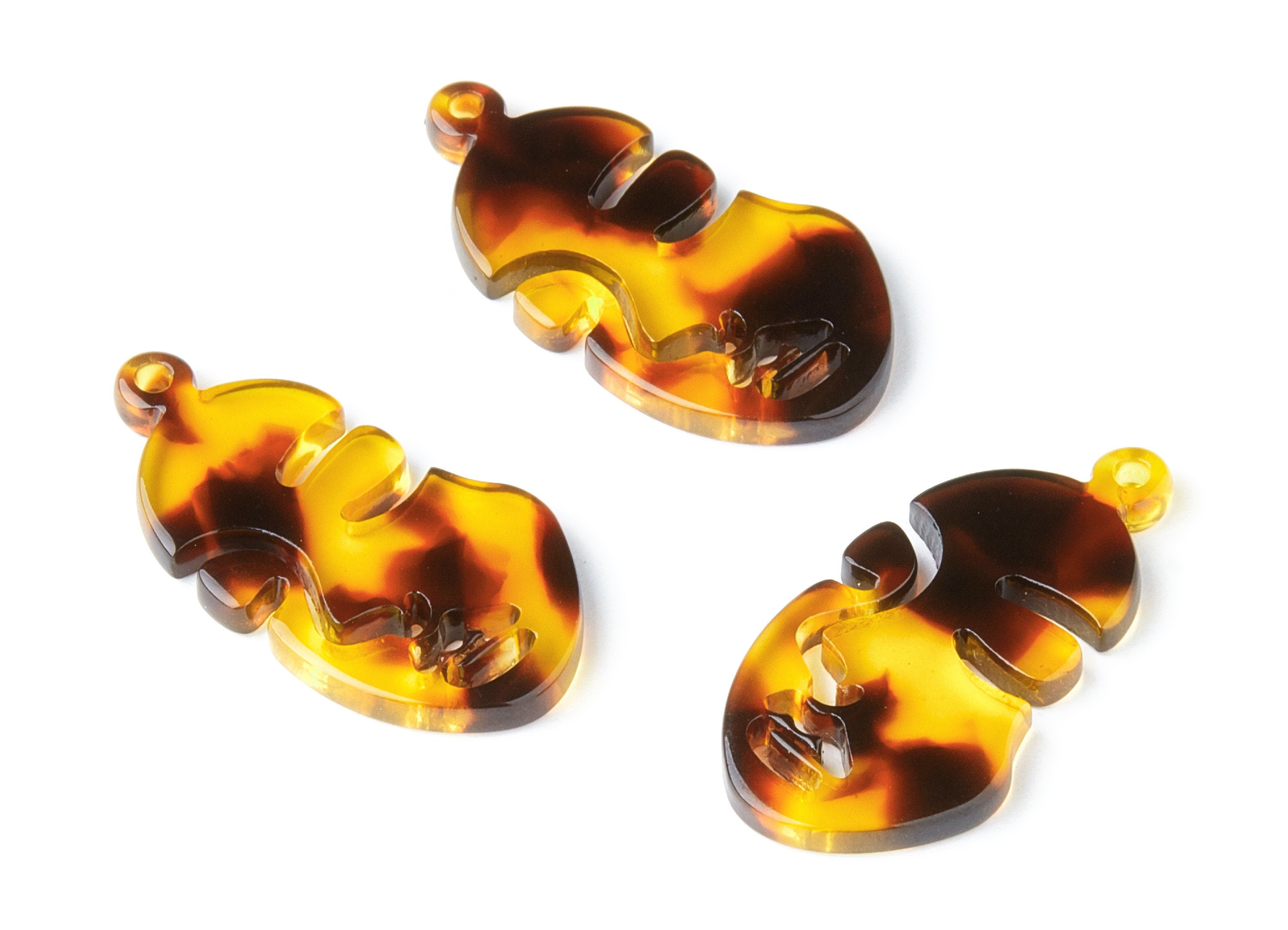 Acetate Acrylic Earring Charm - Tortoise Shell Earrings - Face Shaped Pendant - 1 Hole - Color Code:A05 - 33.56x17.33x2.94mm - AC1369Y - DOMEDBAZAAR