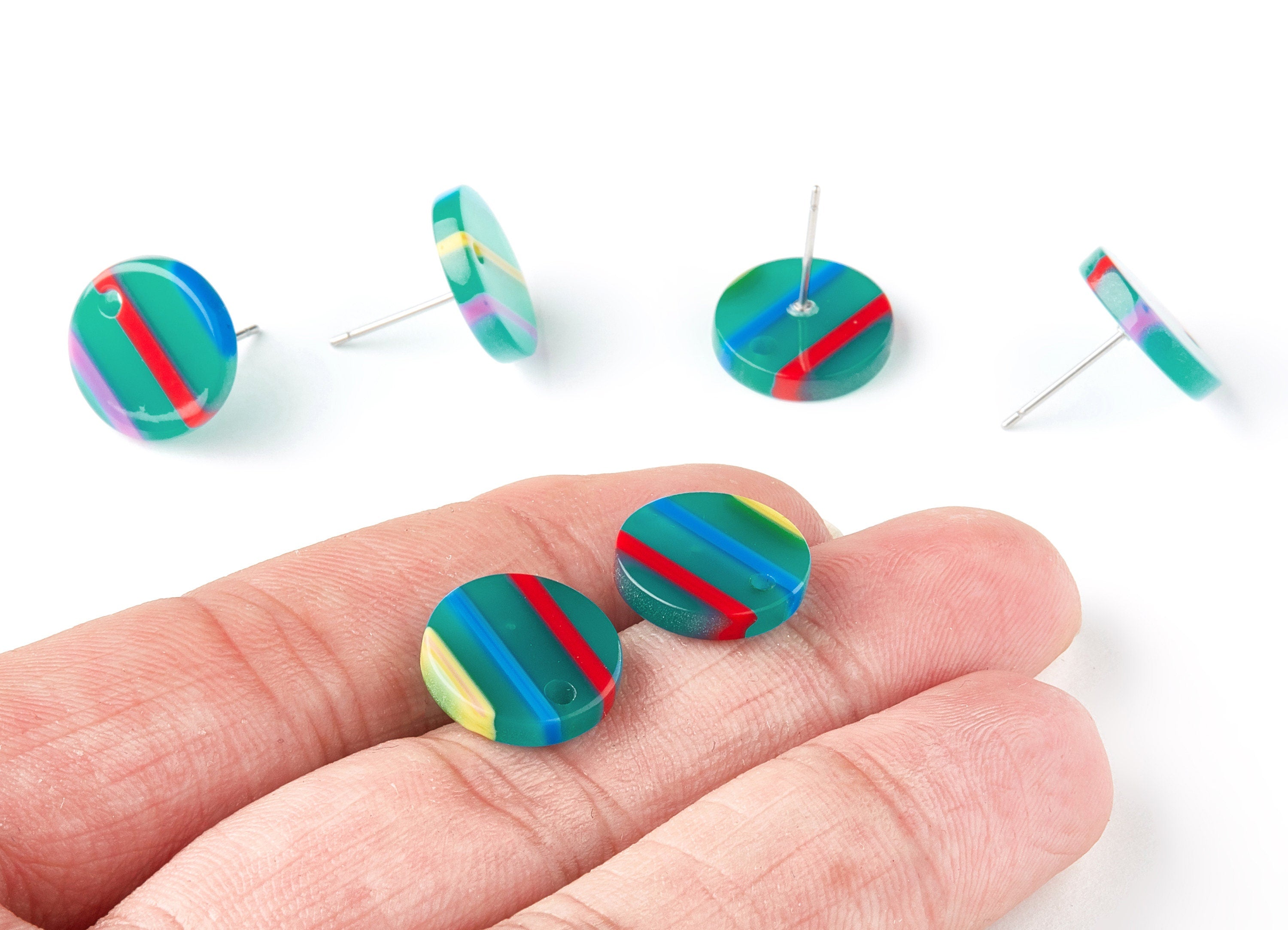 Acetate Round Earring Post - Circle Earring Stud - Earring Post - Jewelry Supplies - Color Code: A139 - 13.5x13.5x2.65mm - AC1204D - DOMEDBAZAAR